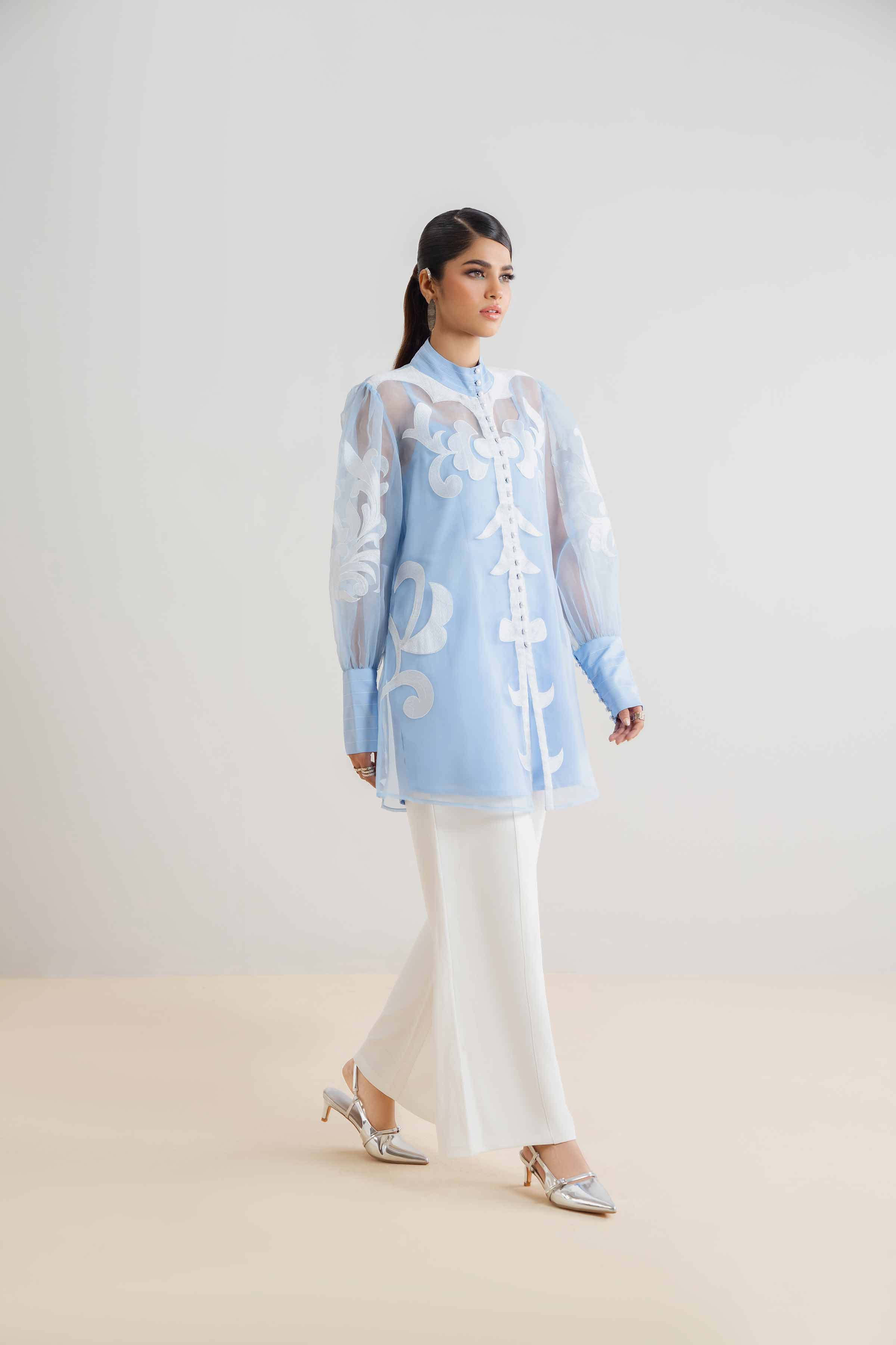 NishatUK - Brown Embroidered Organza 2-piece ready to wear Dress