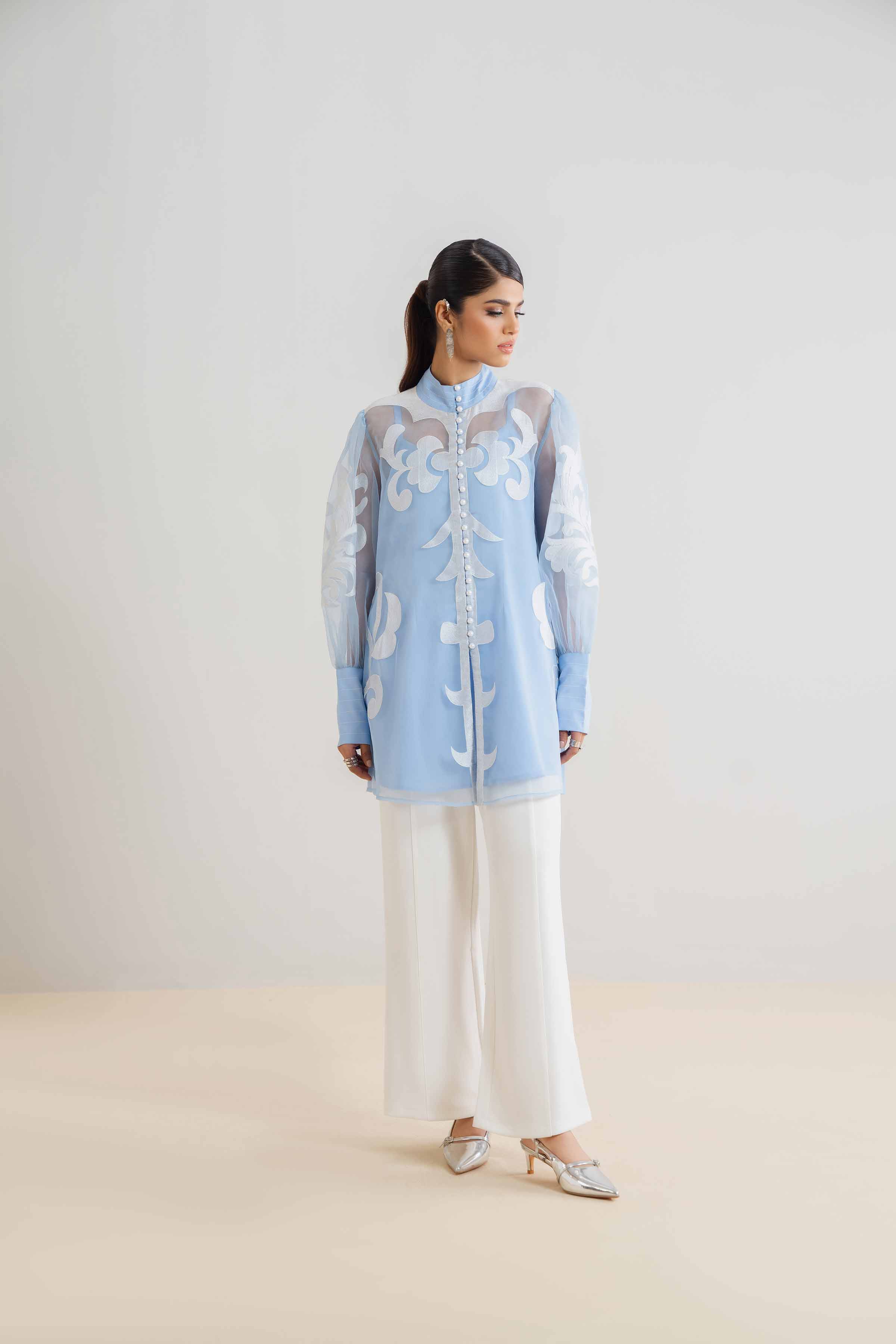 NishatUK - Brown Embroidered Organza 2-piece ready to wear Dress