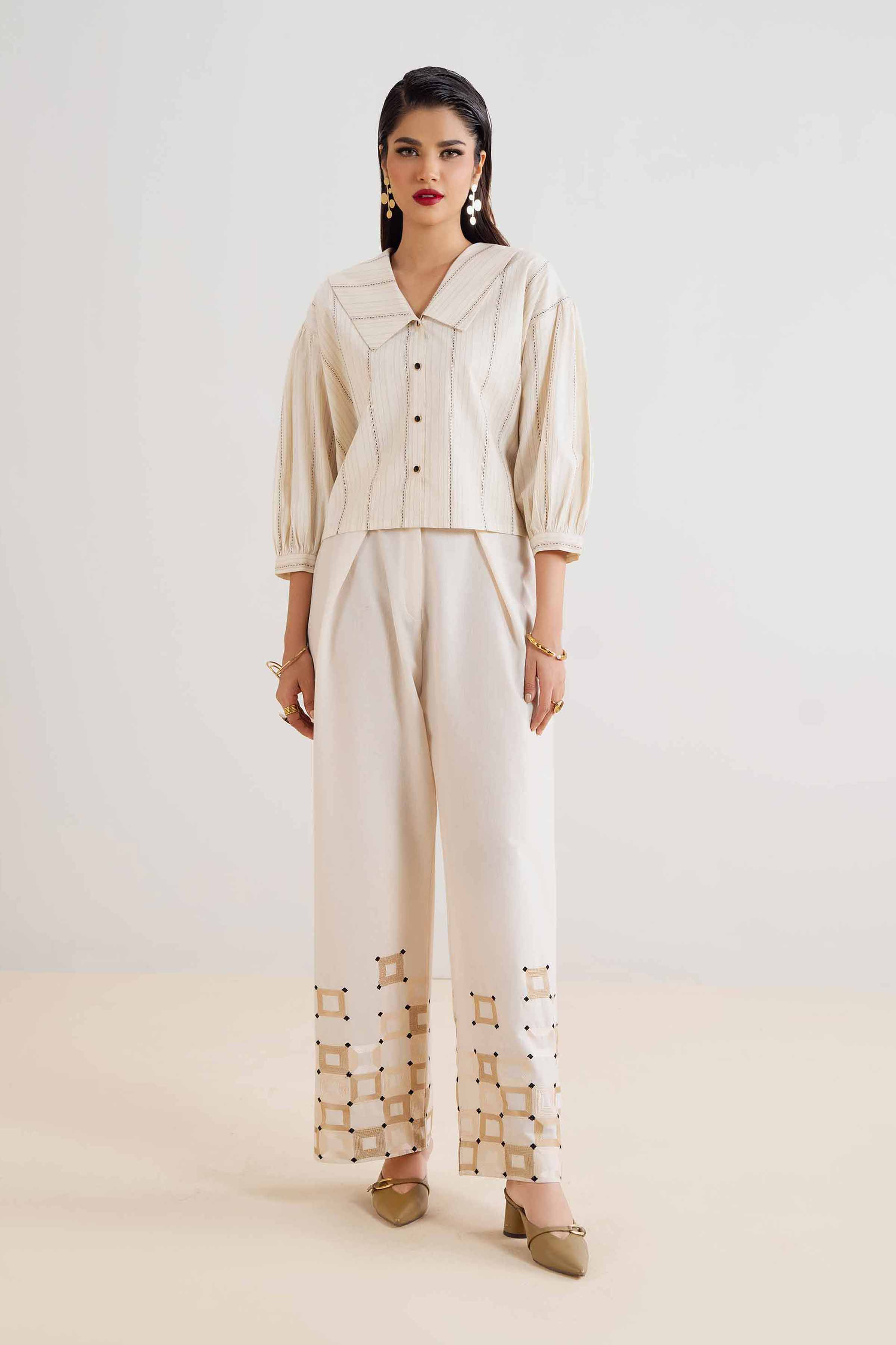 NishatUK - Brown Embroidered Yarn Dyed 2-piece ready to wear Dress