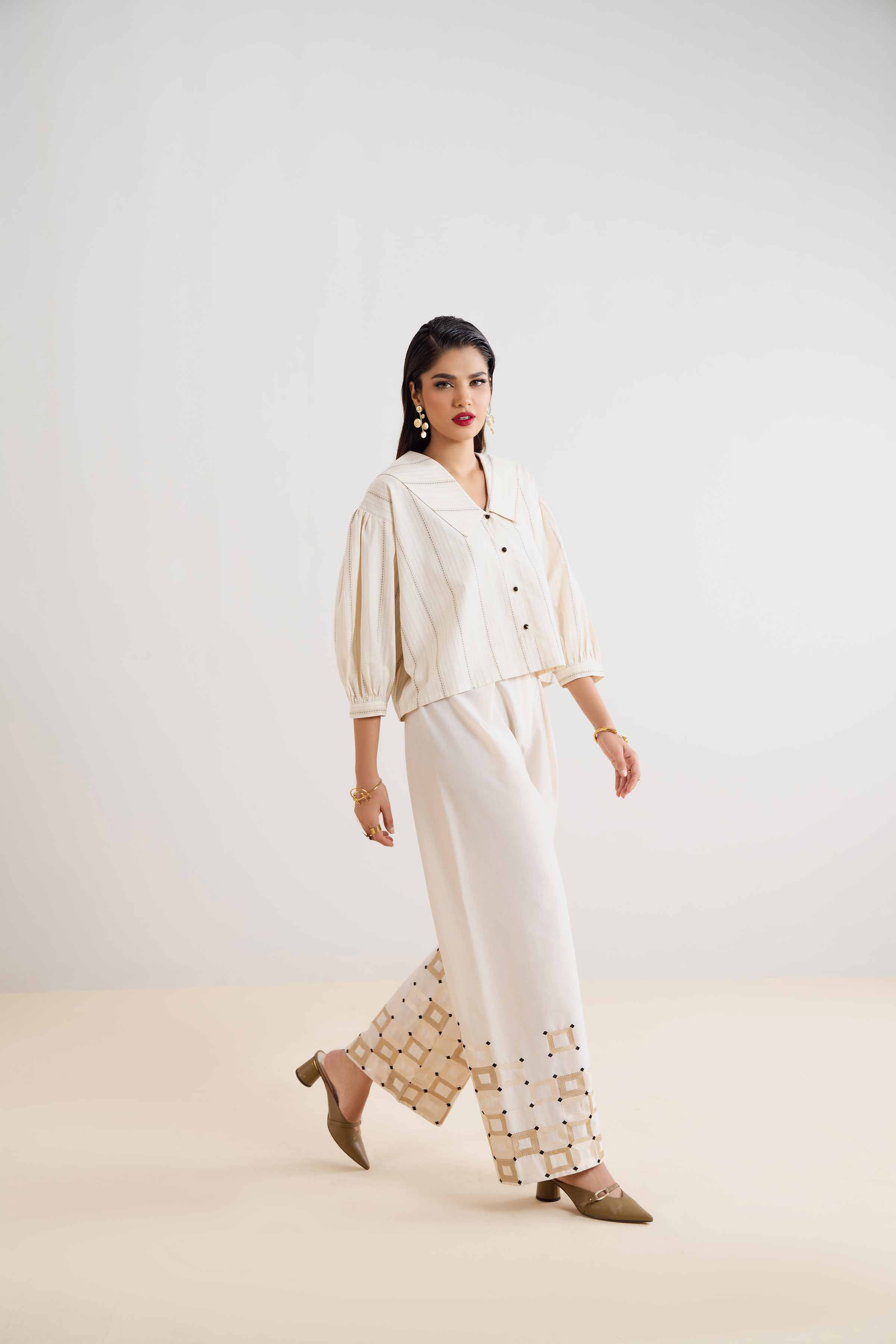 NishatUK - Brown Embroidered Yarn Dyed 2-piece ready to wear Dress