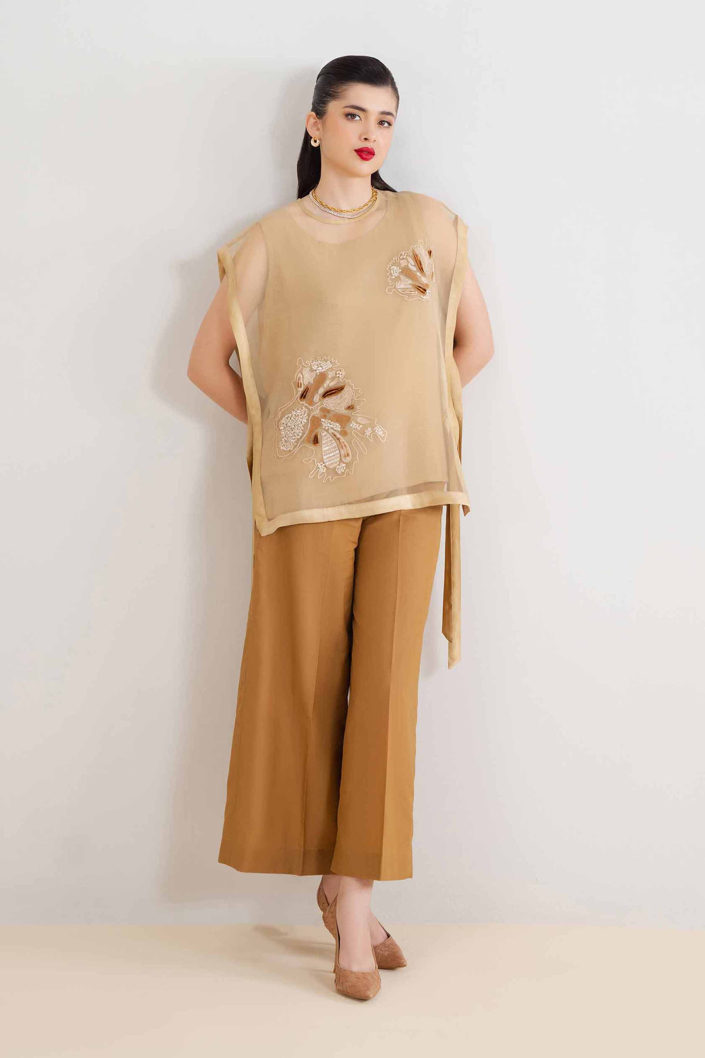 NishatUK - Brown Embroidered Organza 2-piece ready to wear Suit