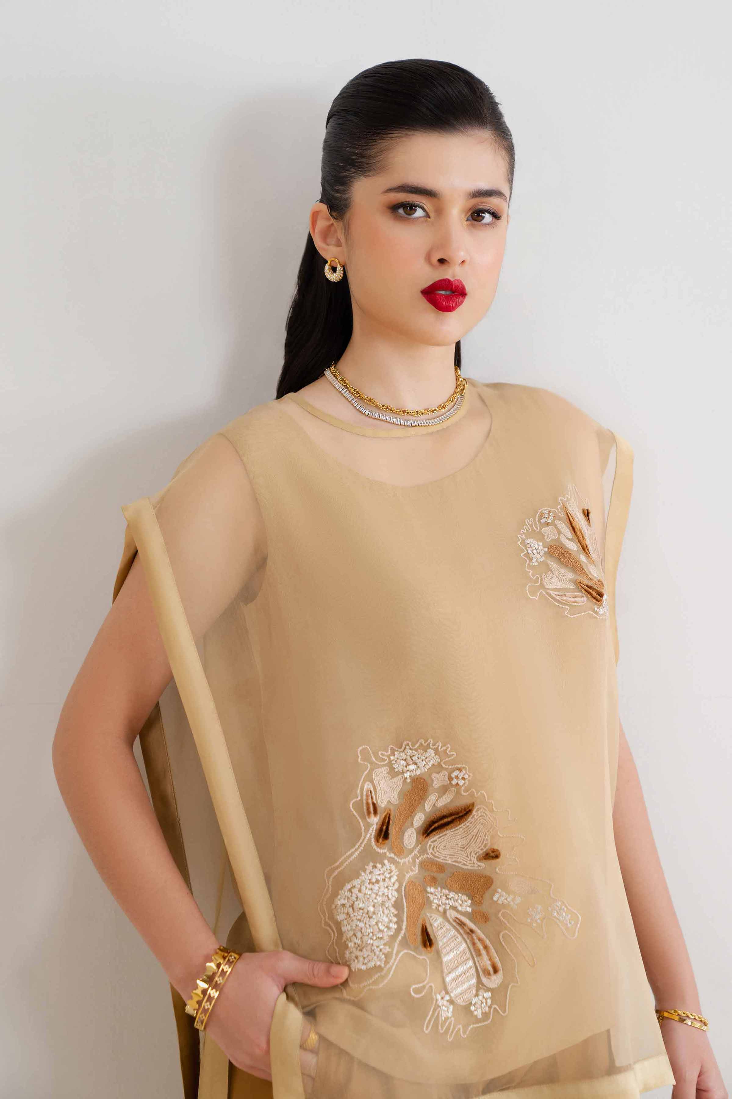 NishatUK - Brown Embroidered Organza 2-piece ready to wear Suit