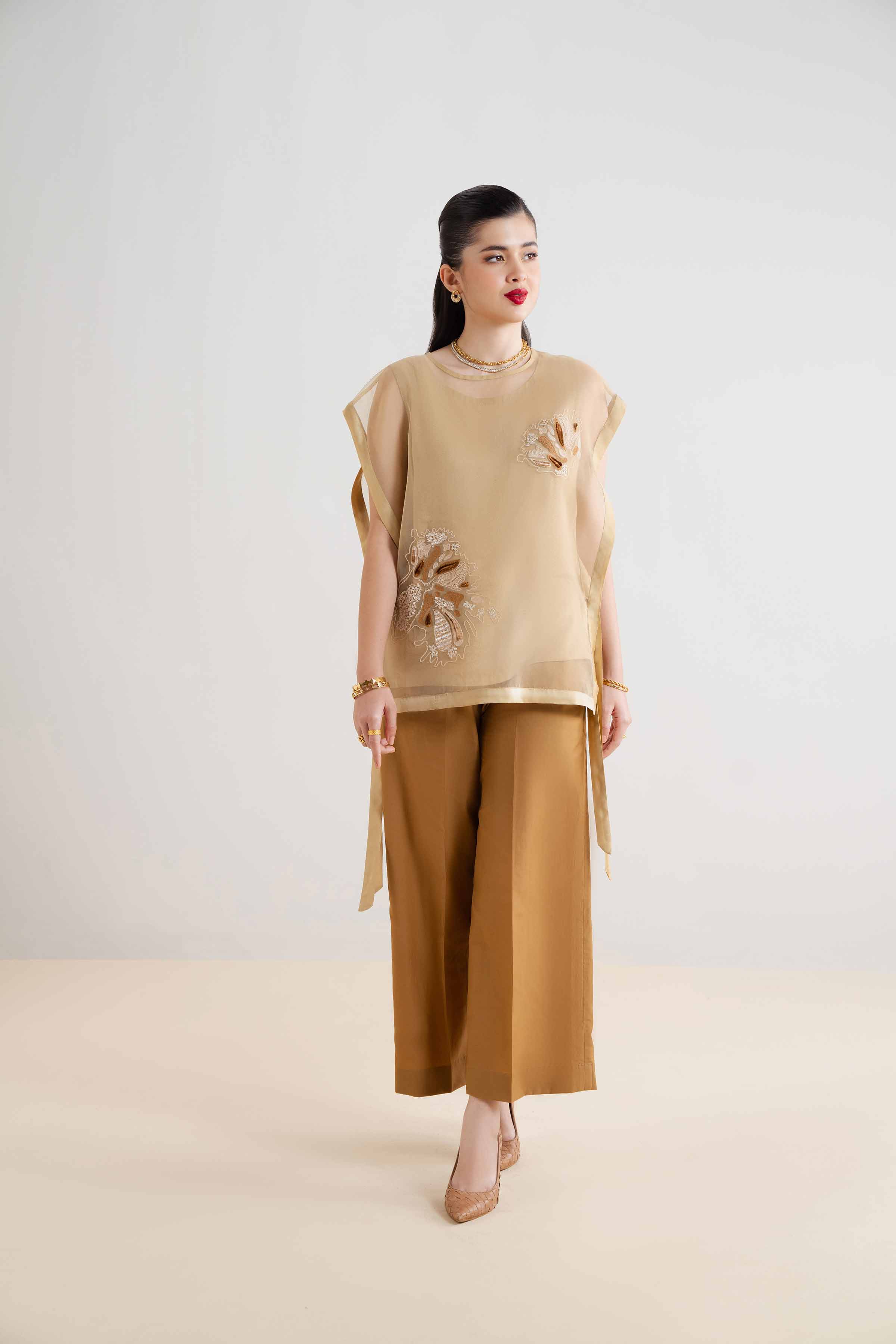NishatUK - Brown Embroidered Organza 2-piece ready to wear Suit