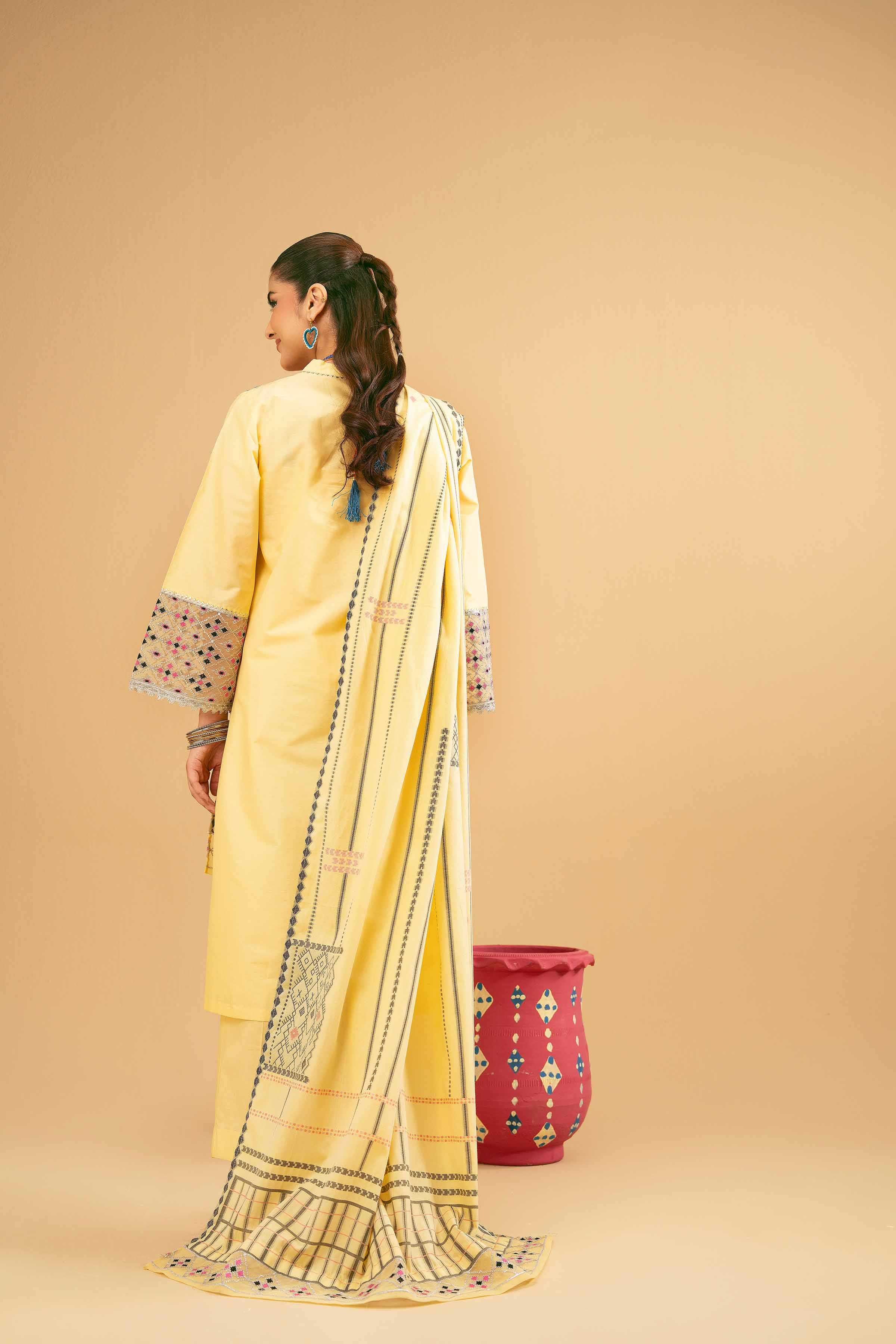NishatUK - Yellow Embroidered Cambric 3-piece ready to wear Suit
