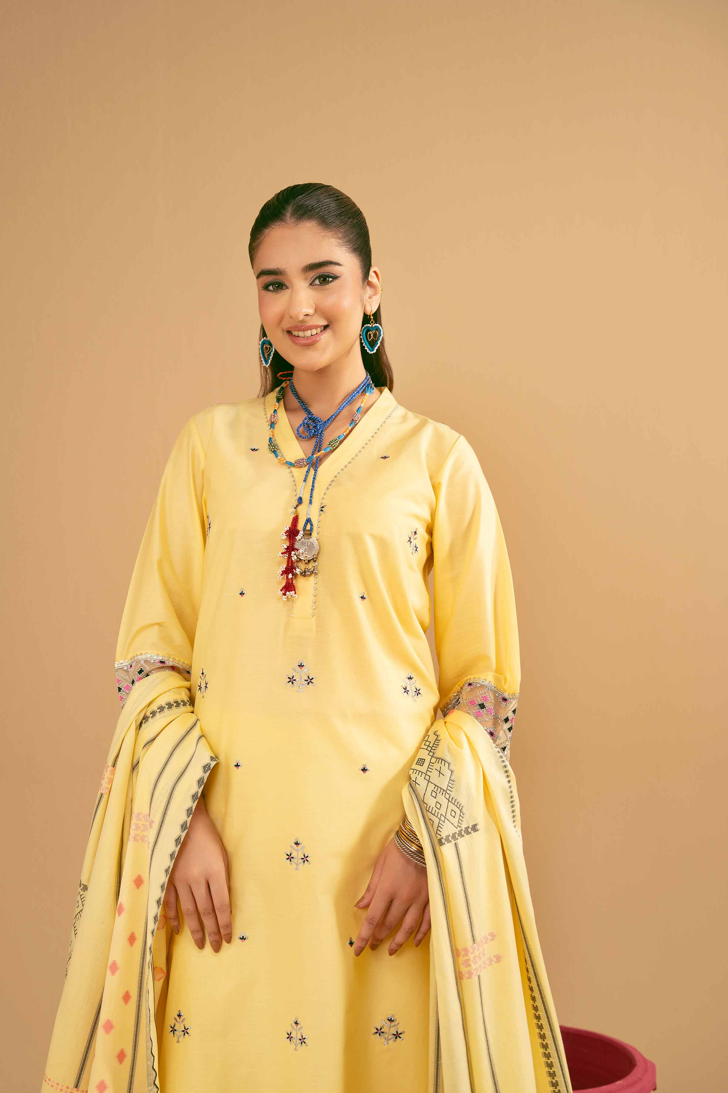 NishatUK - Yellow Embroidered Cambric 3-piece ready to wear Suit
