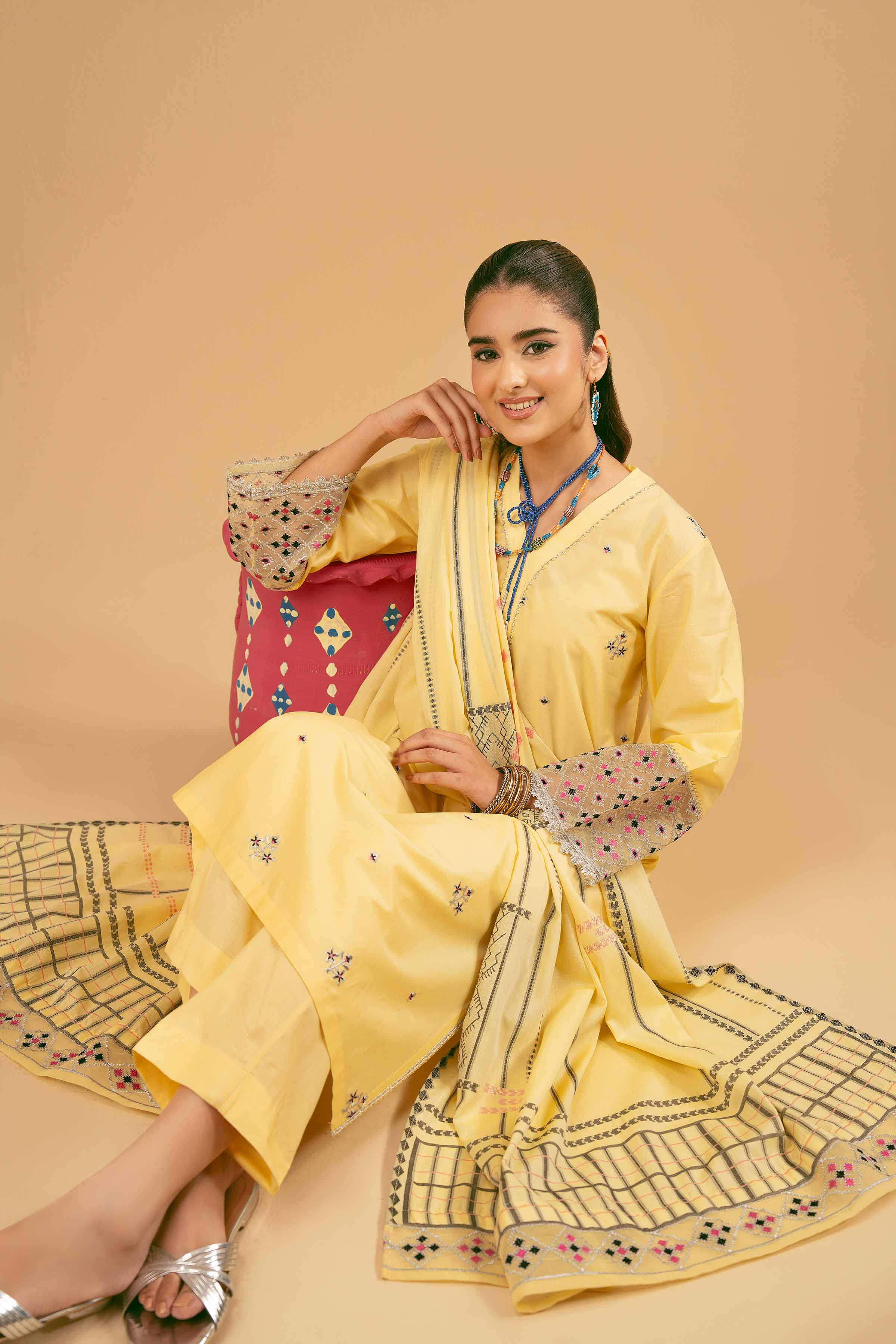 NishatUK - Yellow Embroidered Cambric 3-piece ready to wear Suit