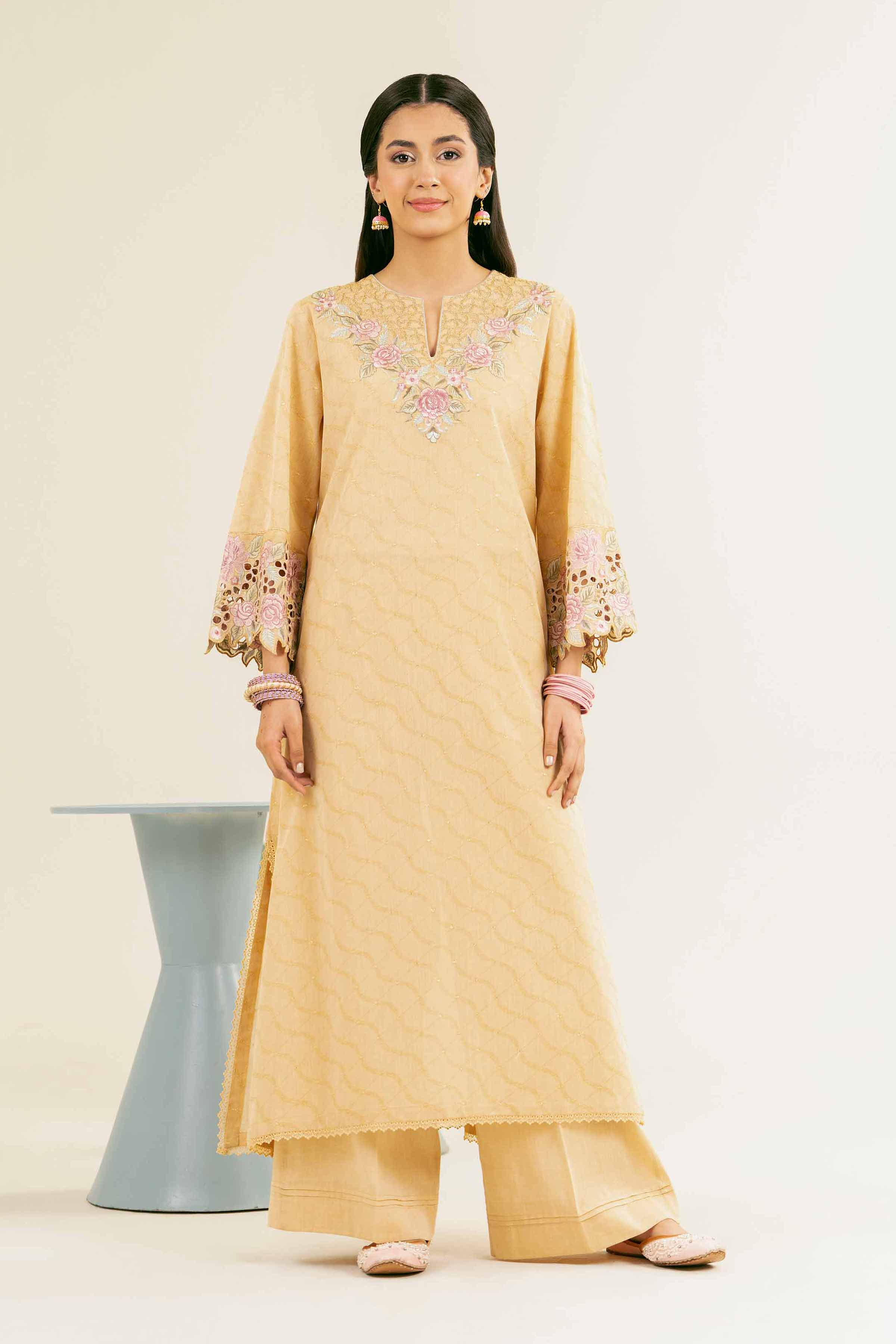 NishatUK - Brown Embroidered Jacquard 2-piece ready to wear Dress