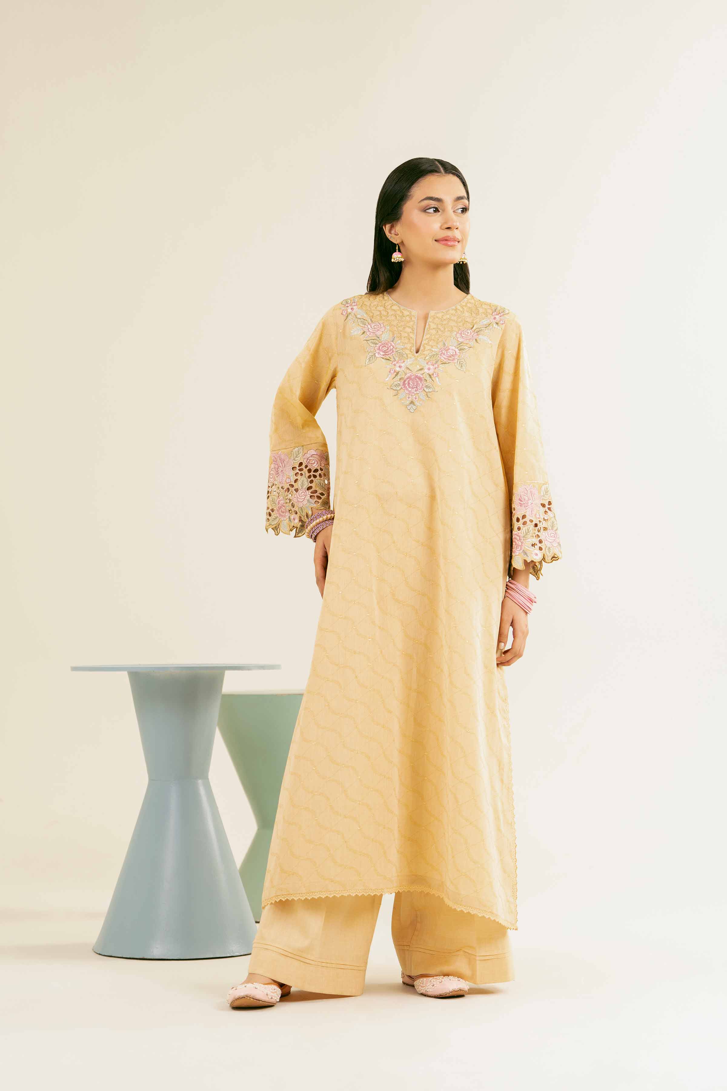 NishatUK - Brown Embroidered Jacquard 2-piece ready to wear Dress