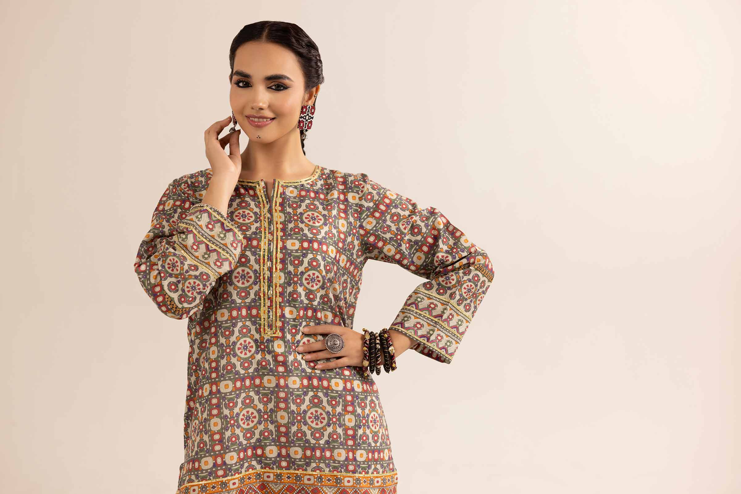 NishatUK - Brown Printed Lawn 1-piece ready to wear Shirt