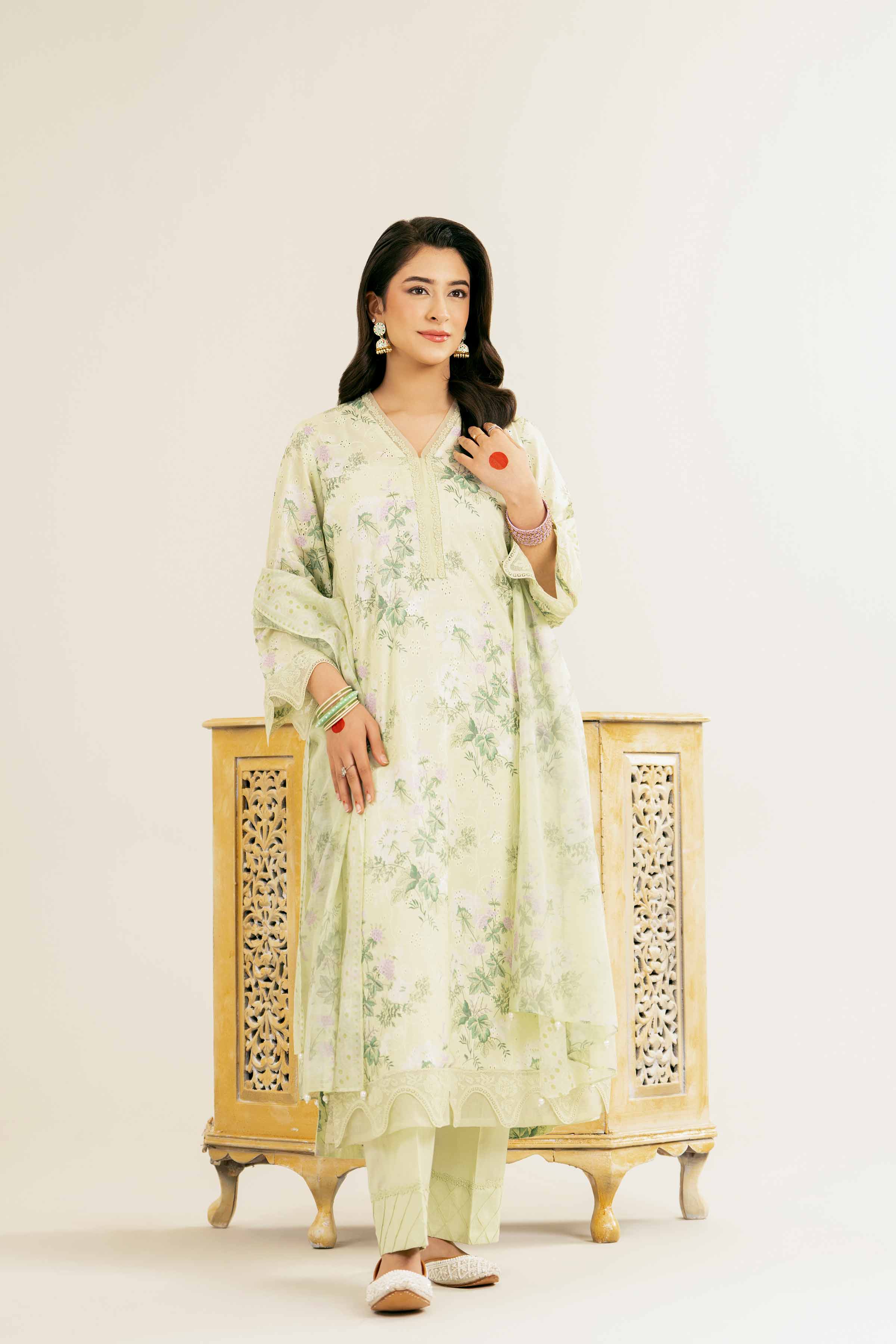 NishatUK - Pistachio Printed Chicken Kari 3-piece ready to wear Suit