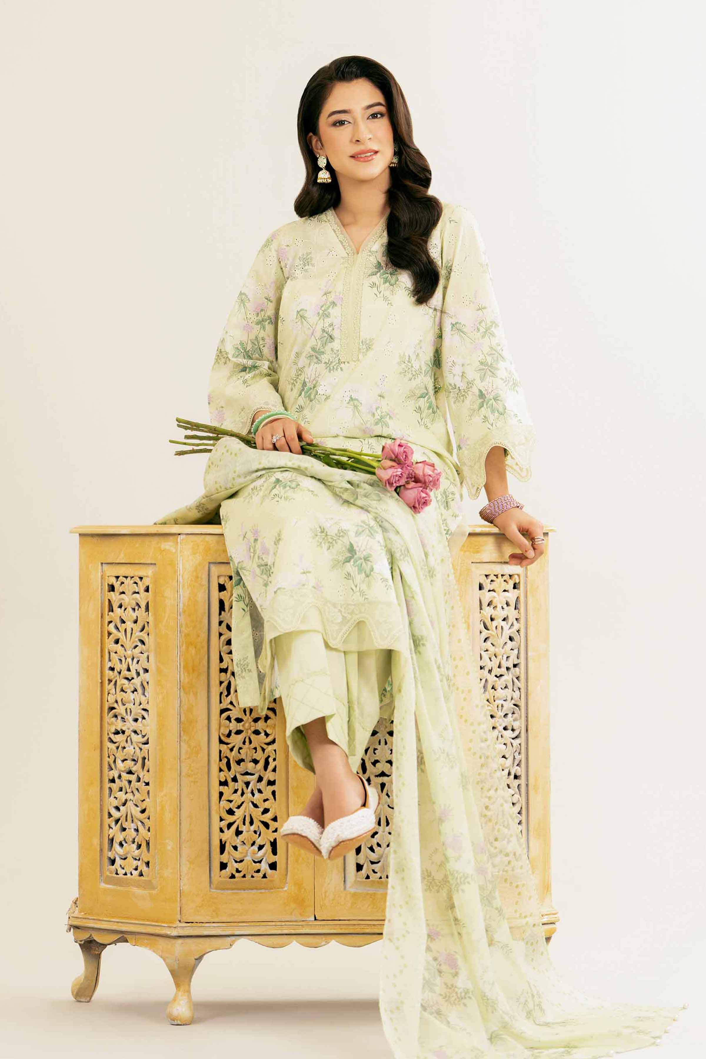 NishatUK - Pistachio Printed Chicken Kari 3-piece ready to wear Suit