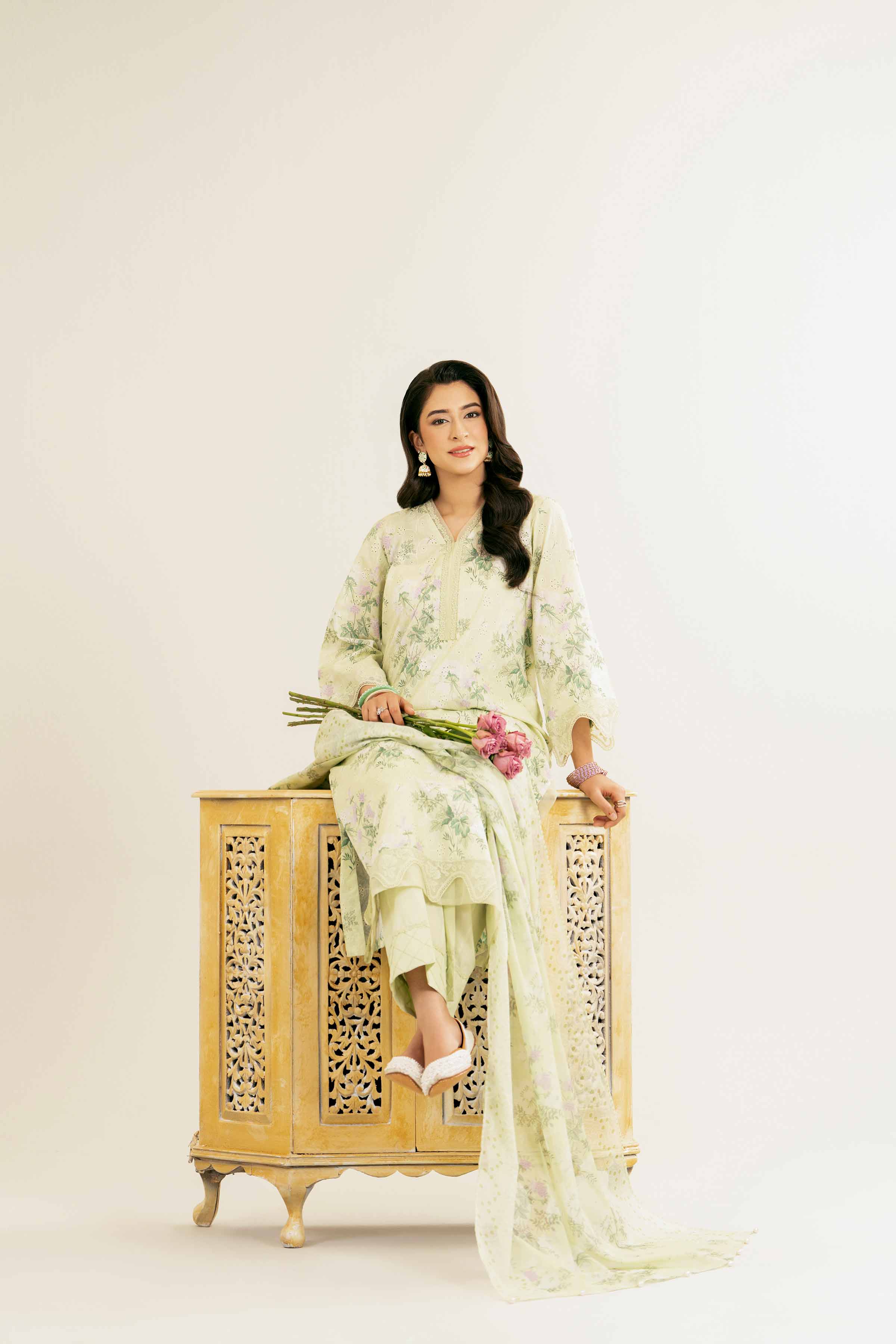 NishatUK - Pistachio Printed Chicken Kari 3-piece ready to wear Suit