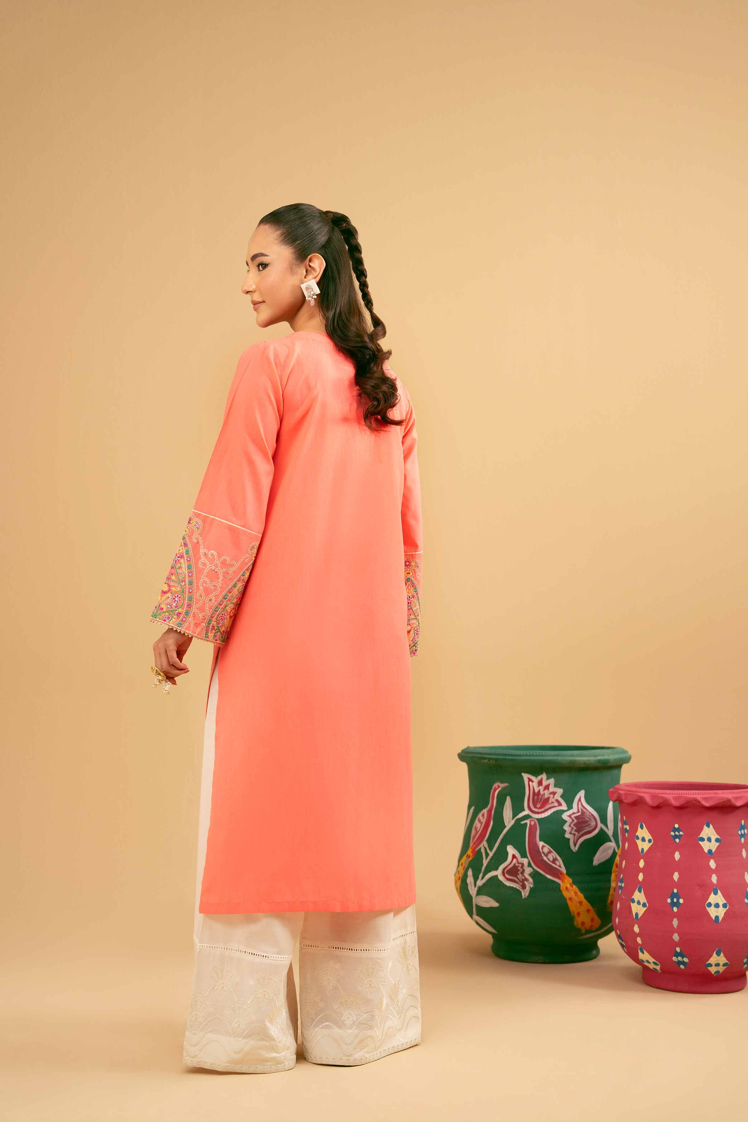 NishatUK - Peach Embroidered Yarn Dyed 1-piece ready to wear Shirt