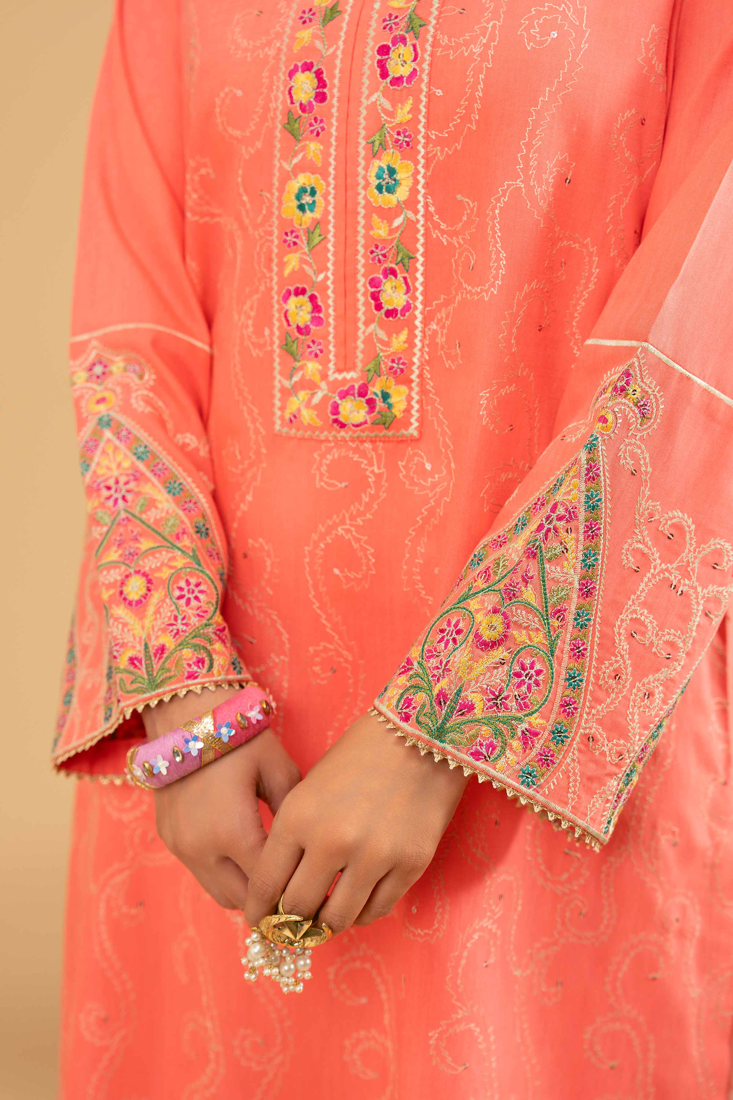 NishatUK - Peach Embroidered Yarn Dyed 1-piece ready to wear Shirt