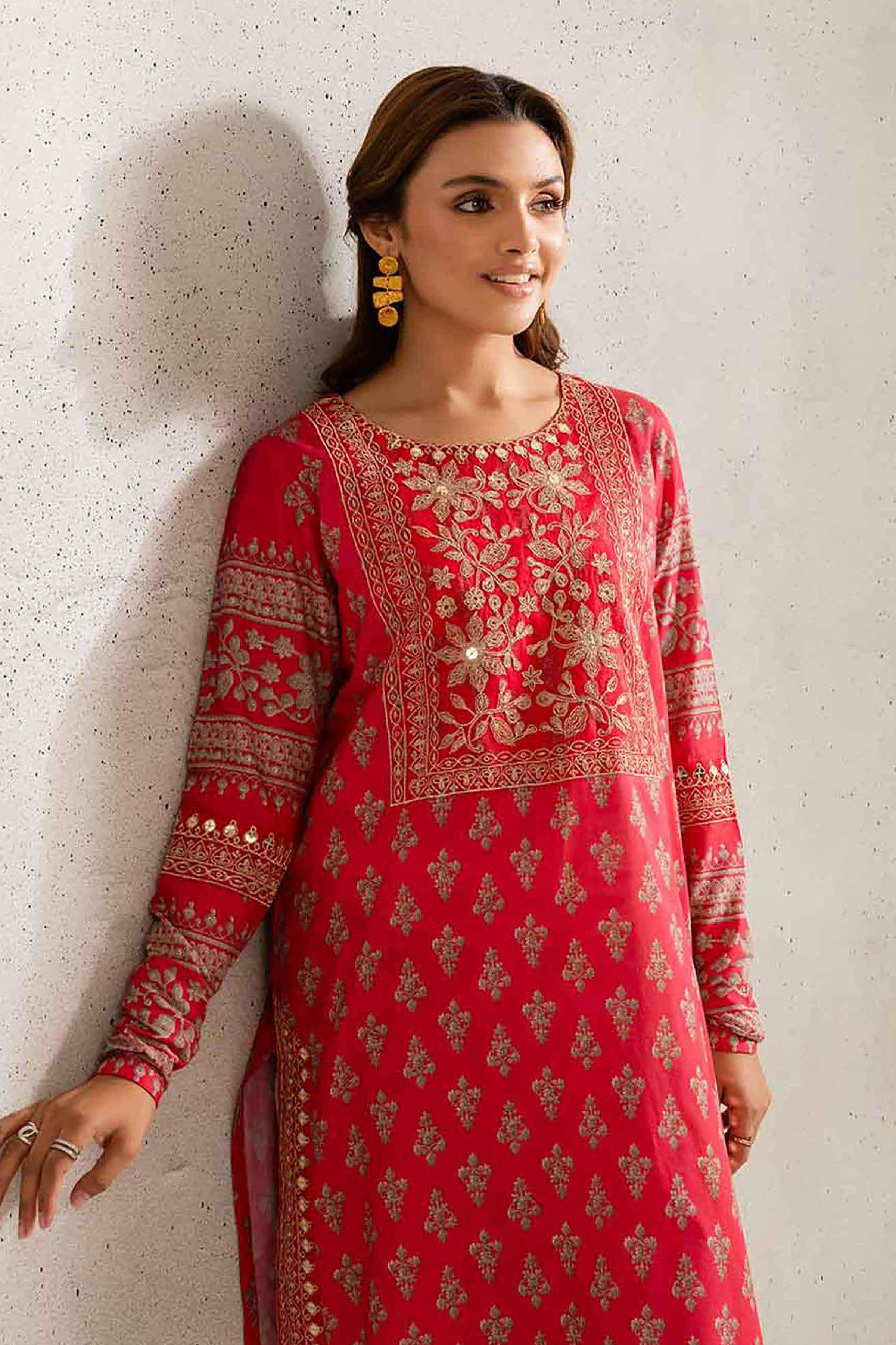NishatUK - Brown Embroidered Lawn 2-piece ready to wear Dress
