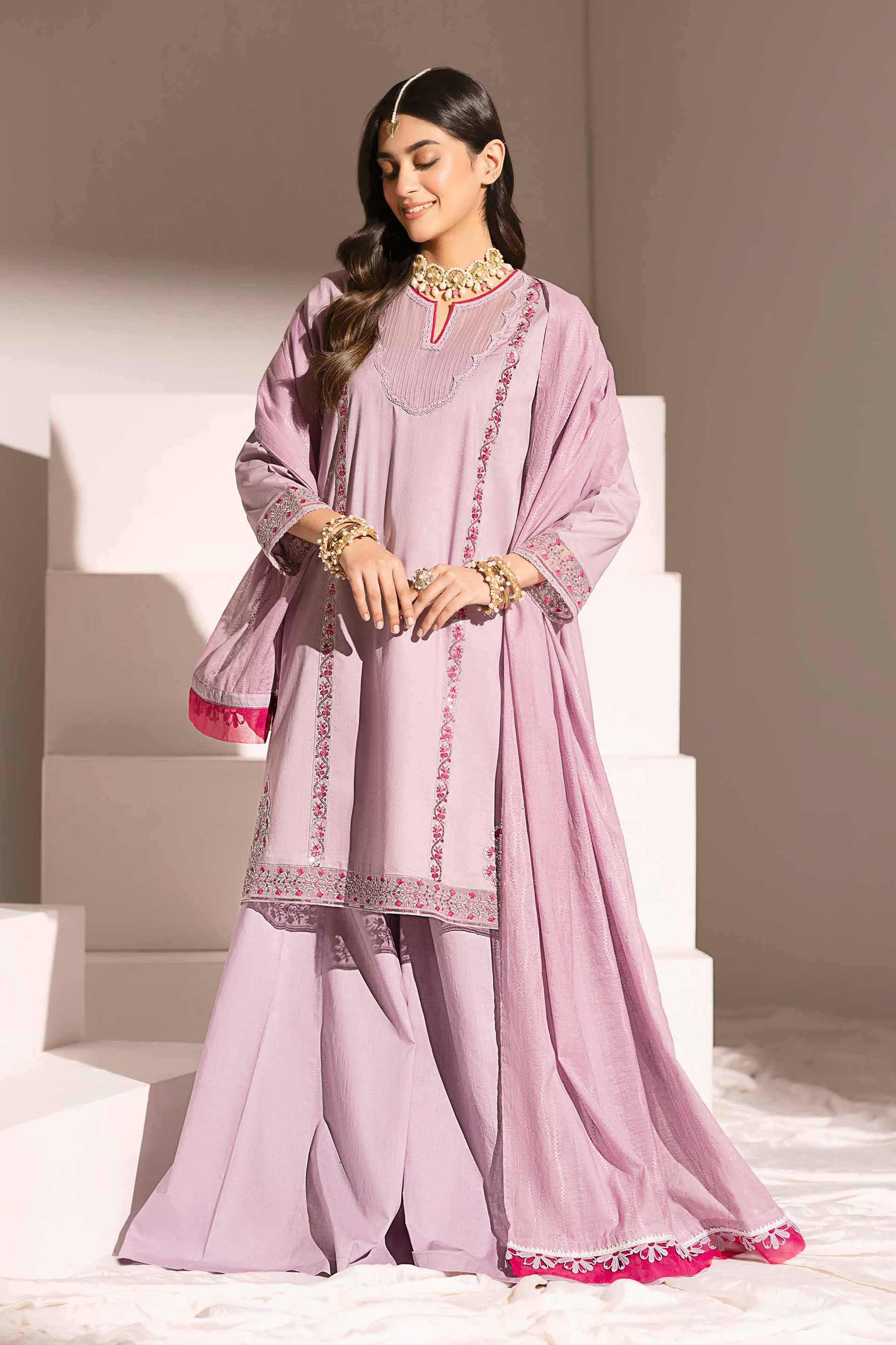 NishatUK - Purple Embroidered Cambric 3-piece ready to wear Suit