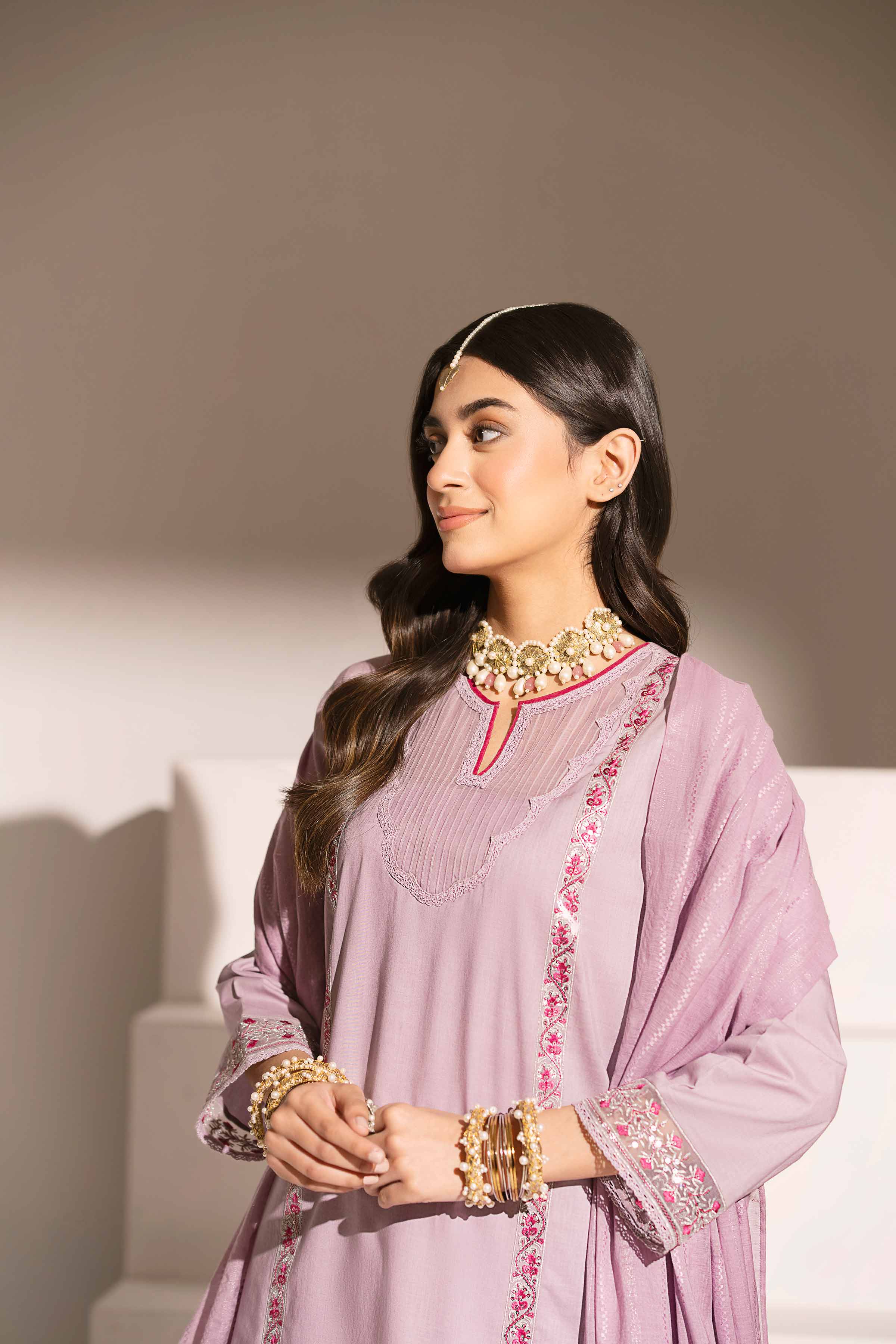 NishatUK - Purple Embroidered Cambric 3-piece ready to wear Suit