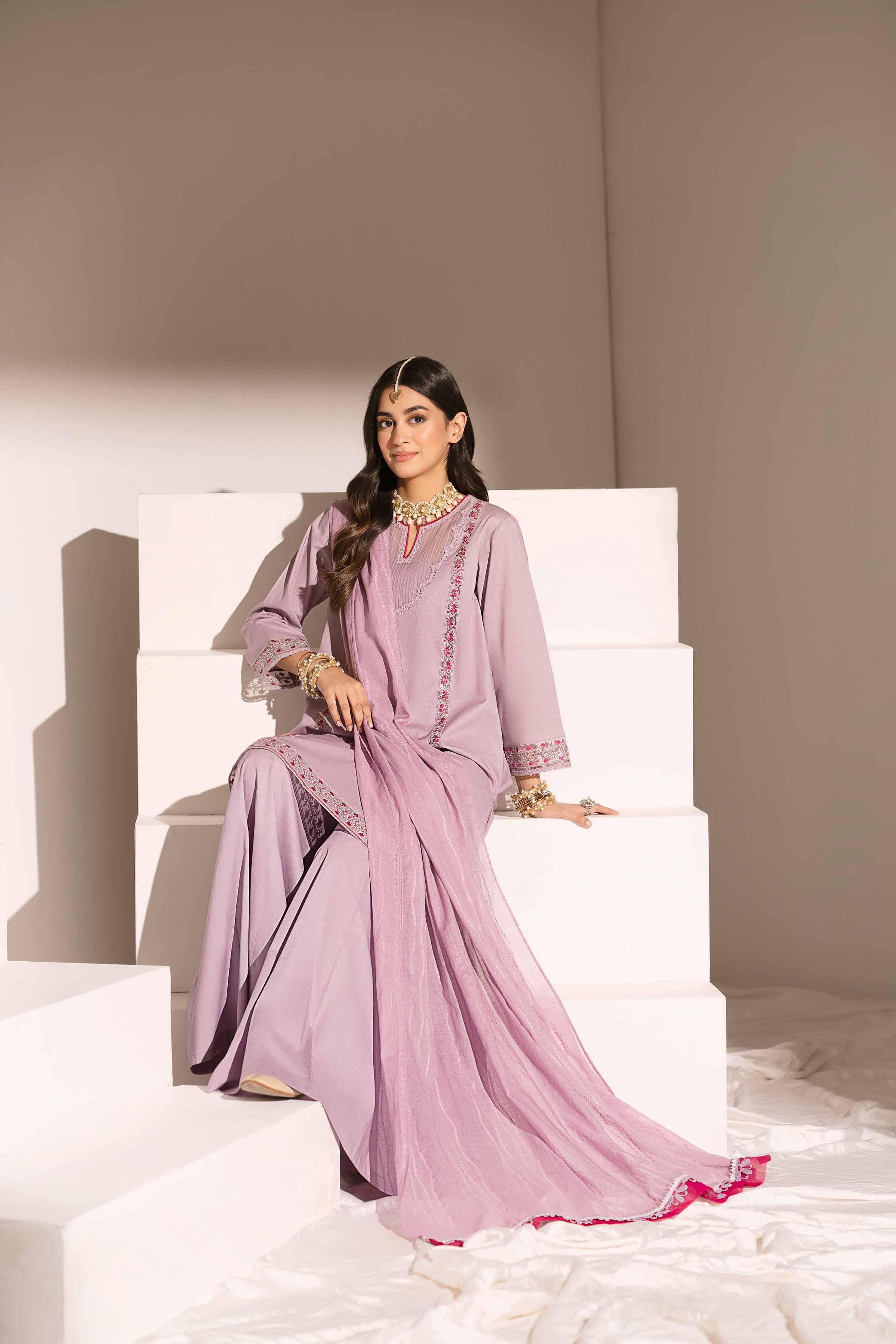 NishatUK - Purple Embroidered Cambric 3-piece ready to wear Suit