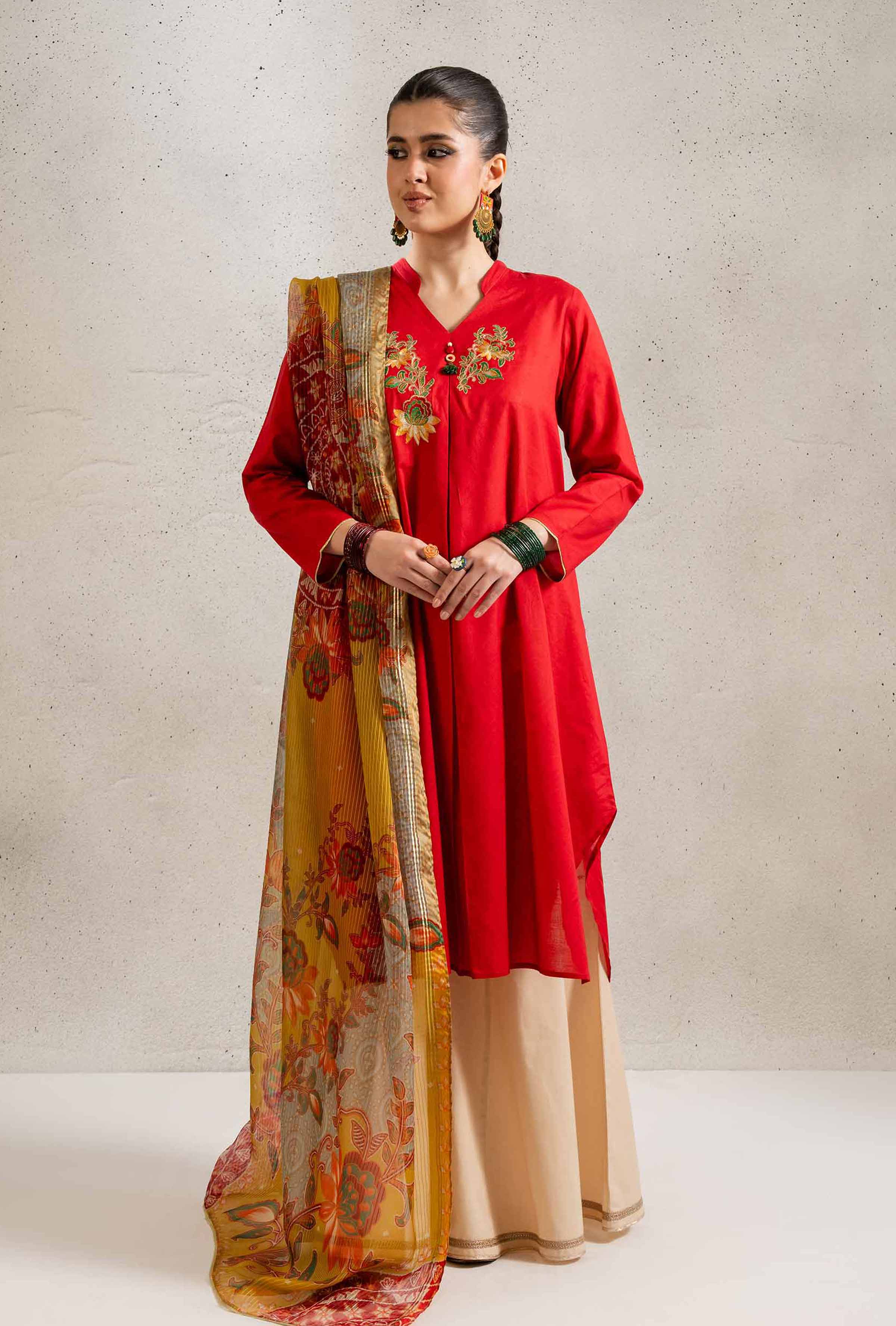 NishatUK - Brown Embroidered Lawn 2-piece ready to wear Dress