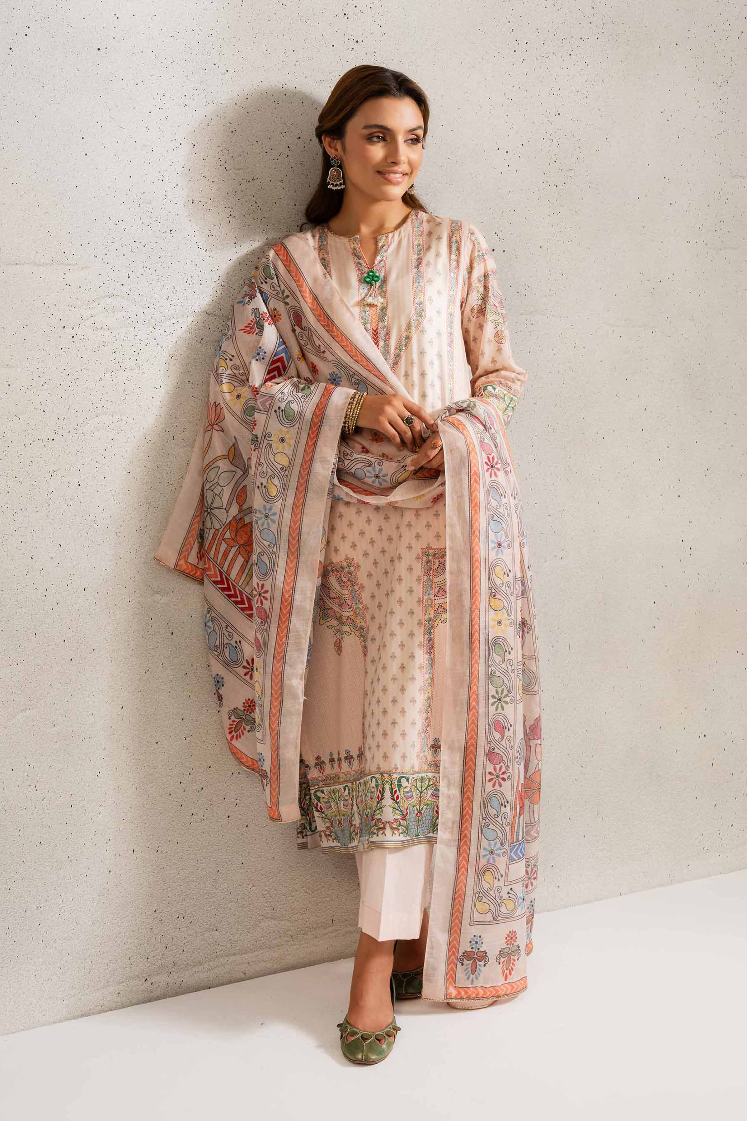 NishatUK - Brown Printed Lawn 3-piece ready to wear Suit
