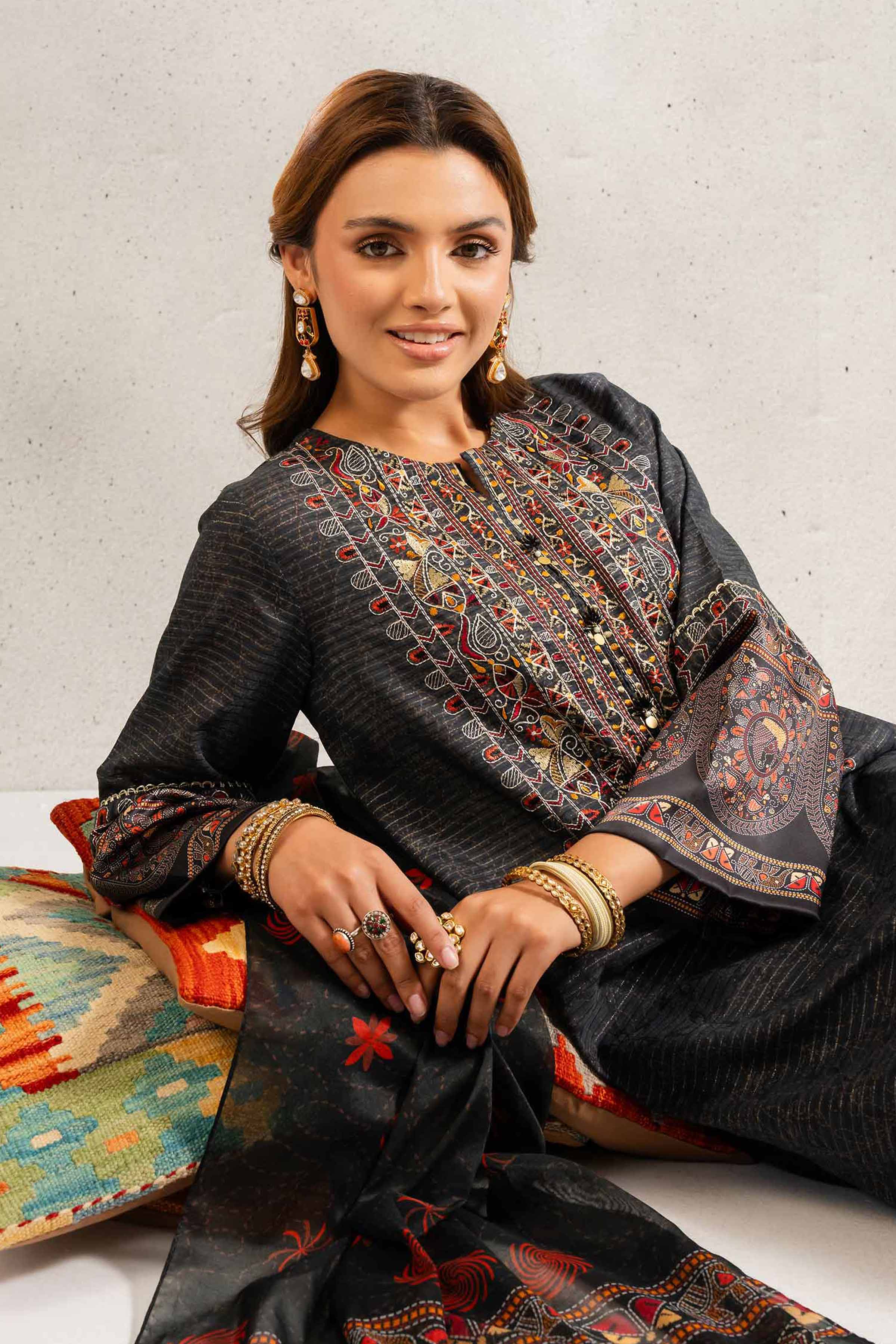 NishatUK - Brown Embroidered Jacquard 3-piece ready to wear Suit