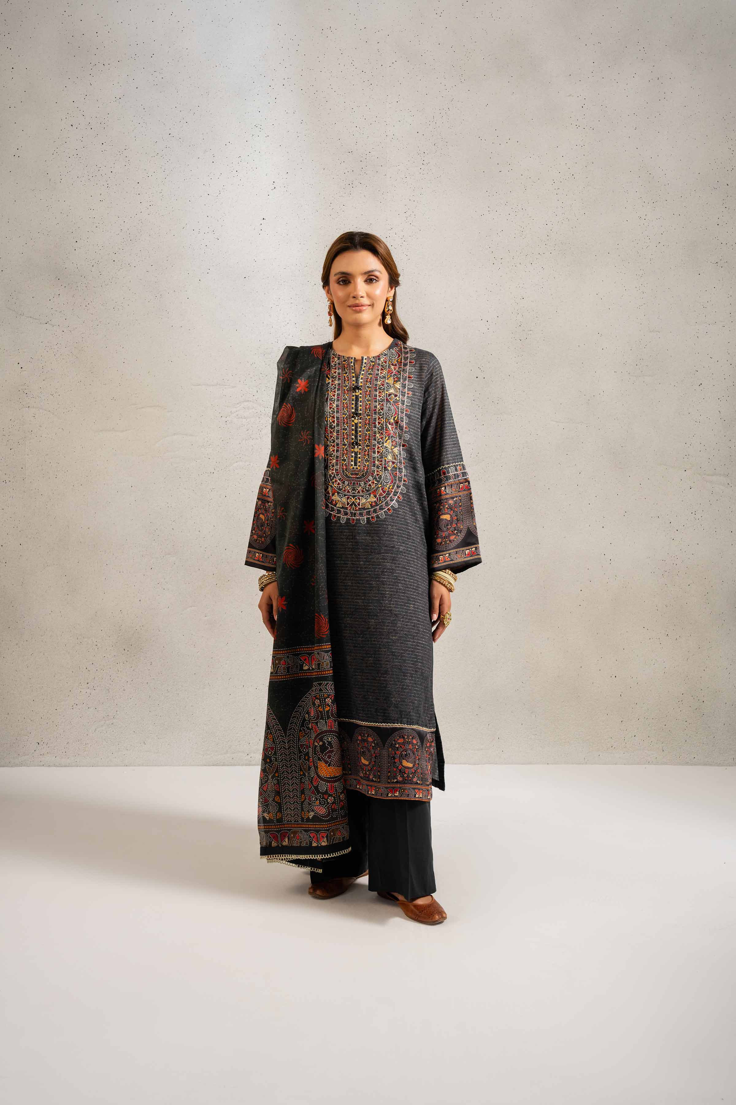 NishatUK - Brown Embroidered Jacquard 3-piece ready to wear Suit