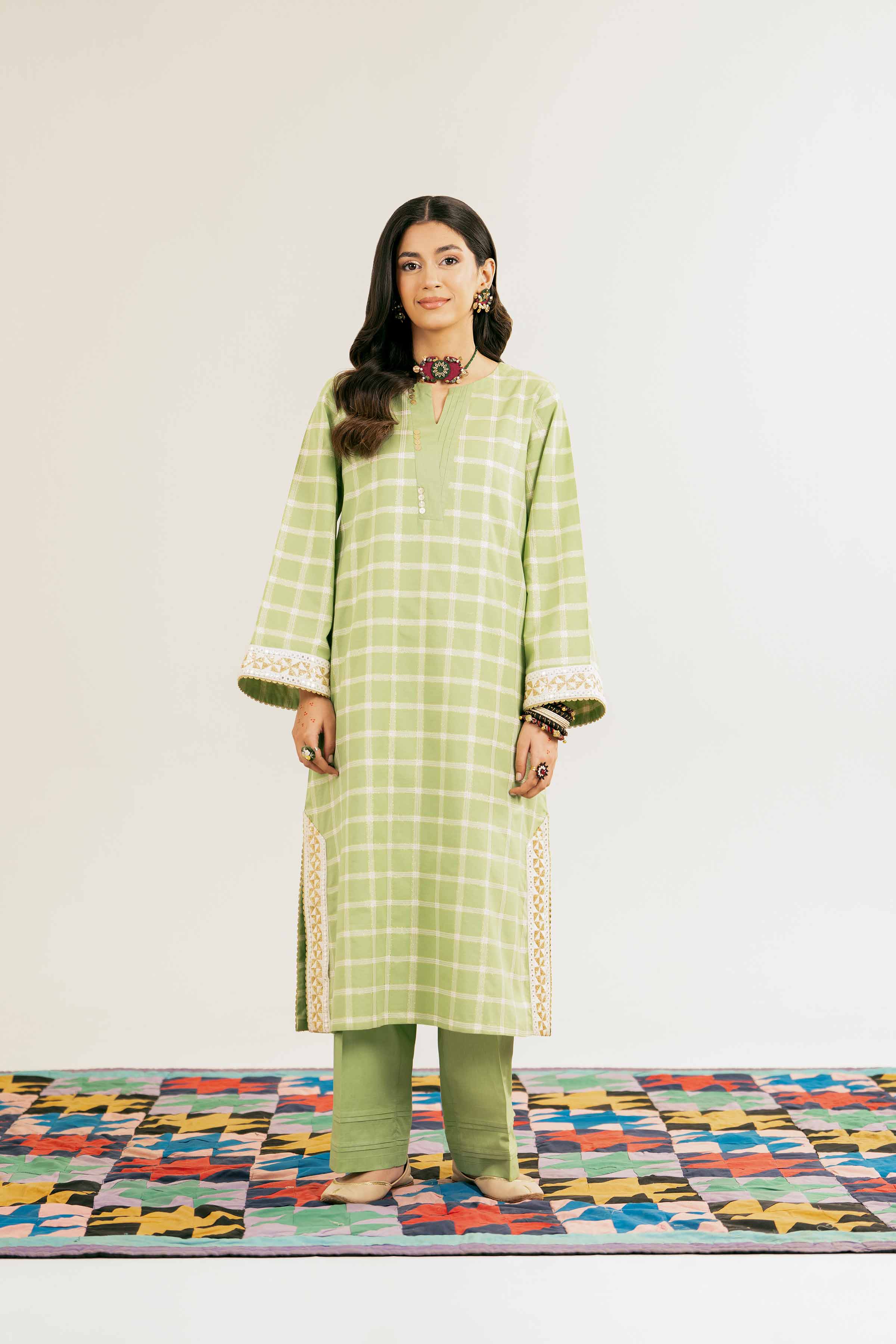 NishatUK - Brown Embroidered Yarn Dyed 2-piece ready to wear Dress