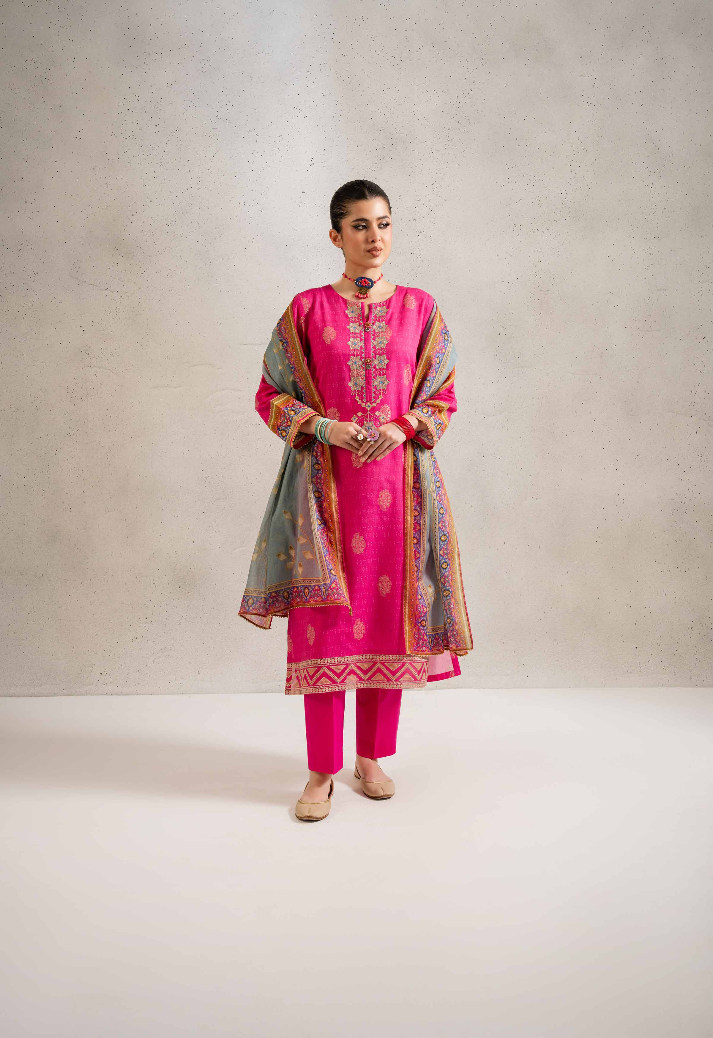 NishatUK - Brown Embroidered Jacquard 3-piece ready to wear Suit