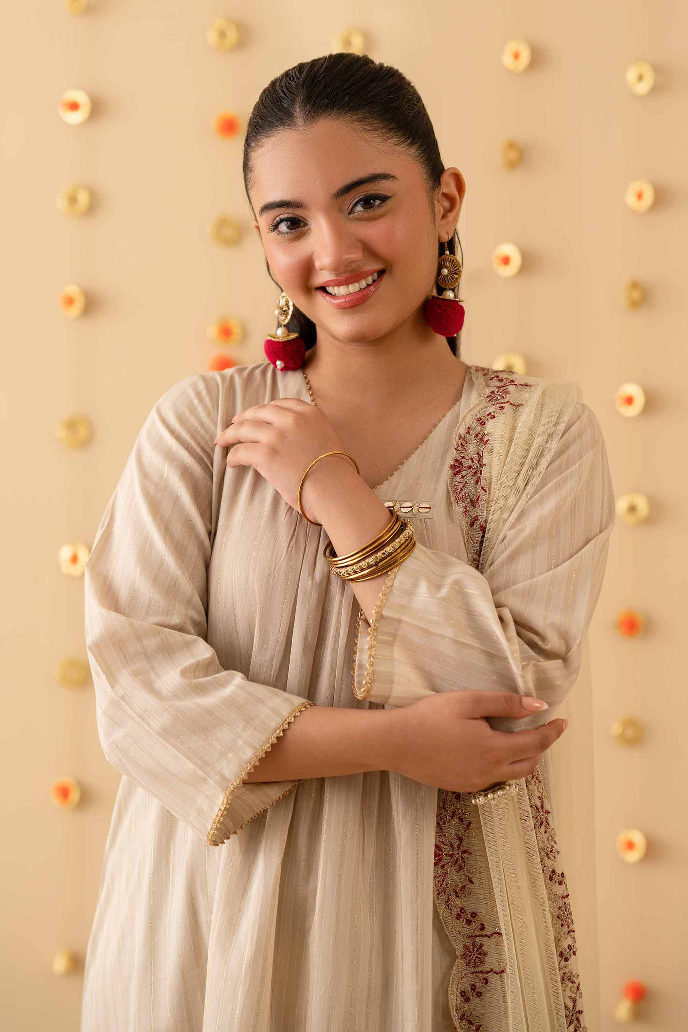 NishatUK - Beige Embroidered Yarn Dyed 3-piece ready to wear Suit