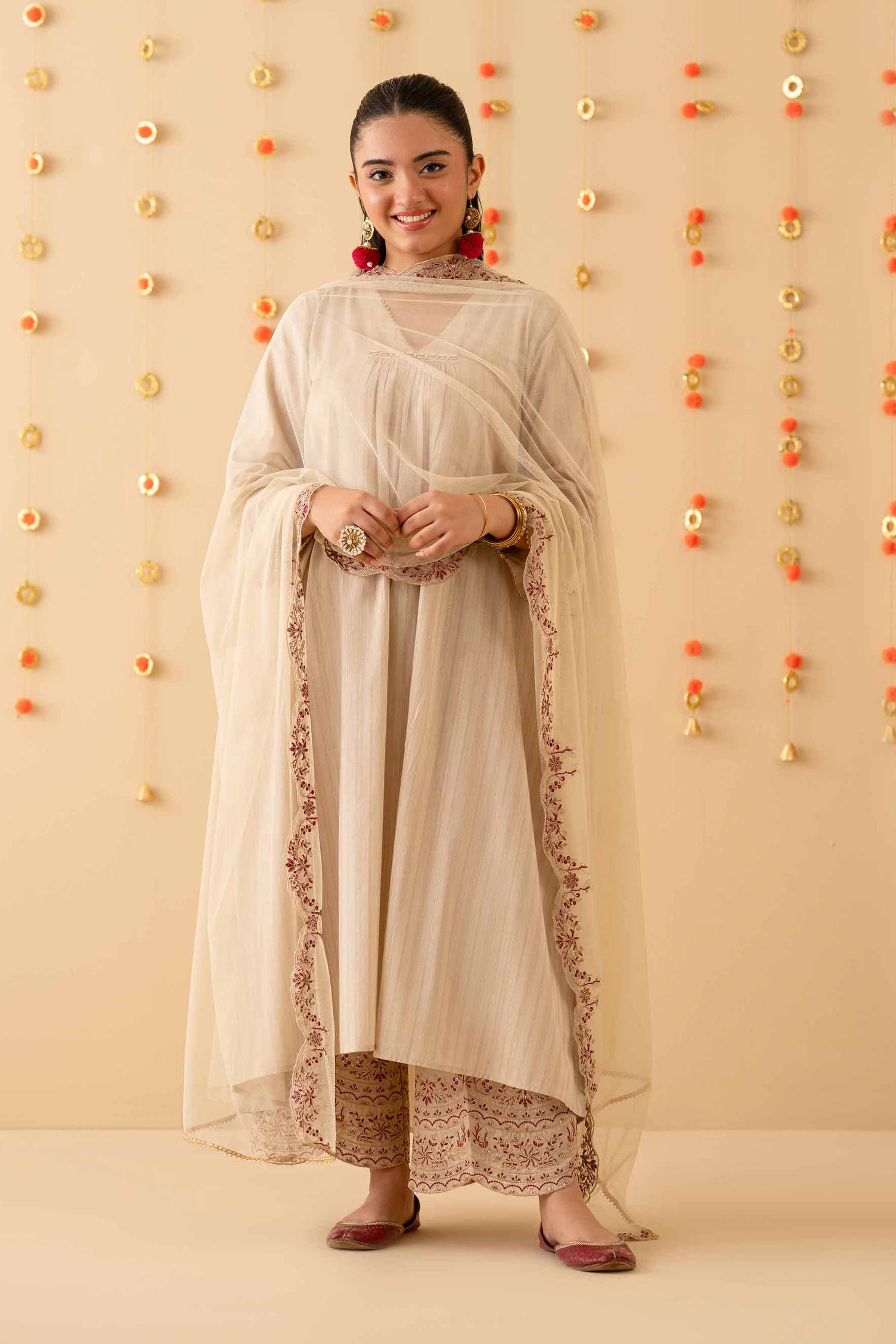 NishatUK - Beige Embroidered Yarn Dyed 3-piece ready to wear Suit
