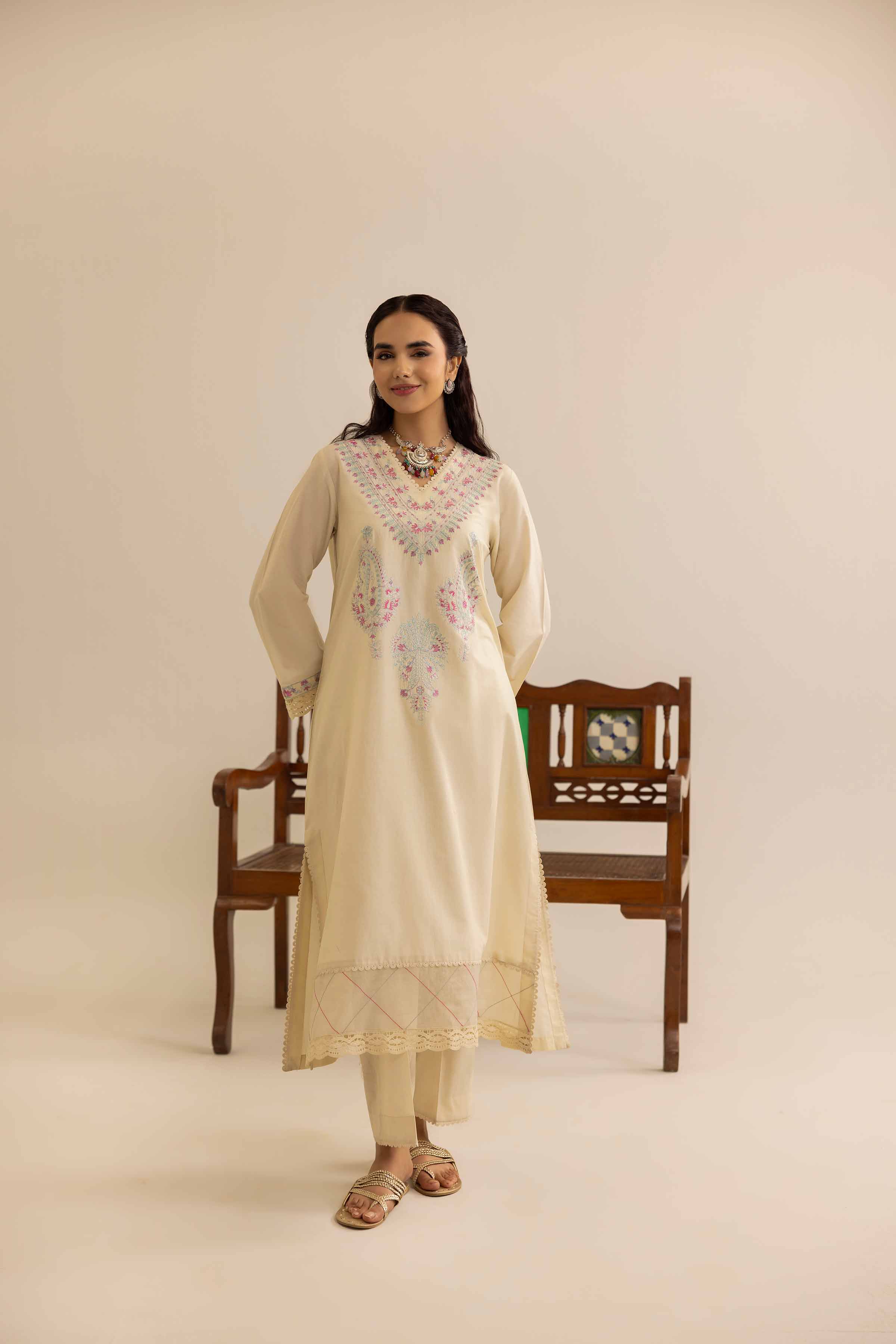 NishatUK - Brown Embroidered Cambric 2-piece ready to wear Dress