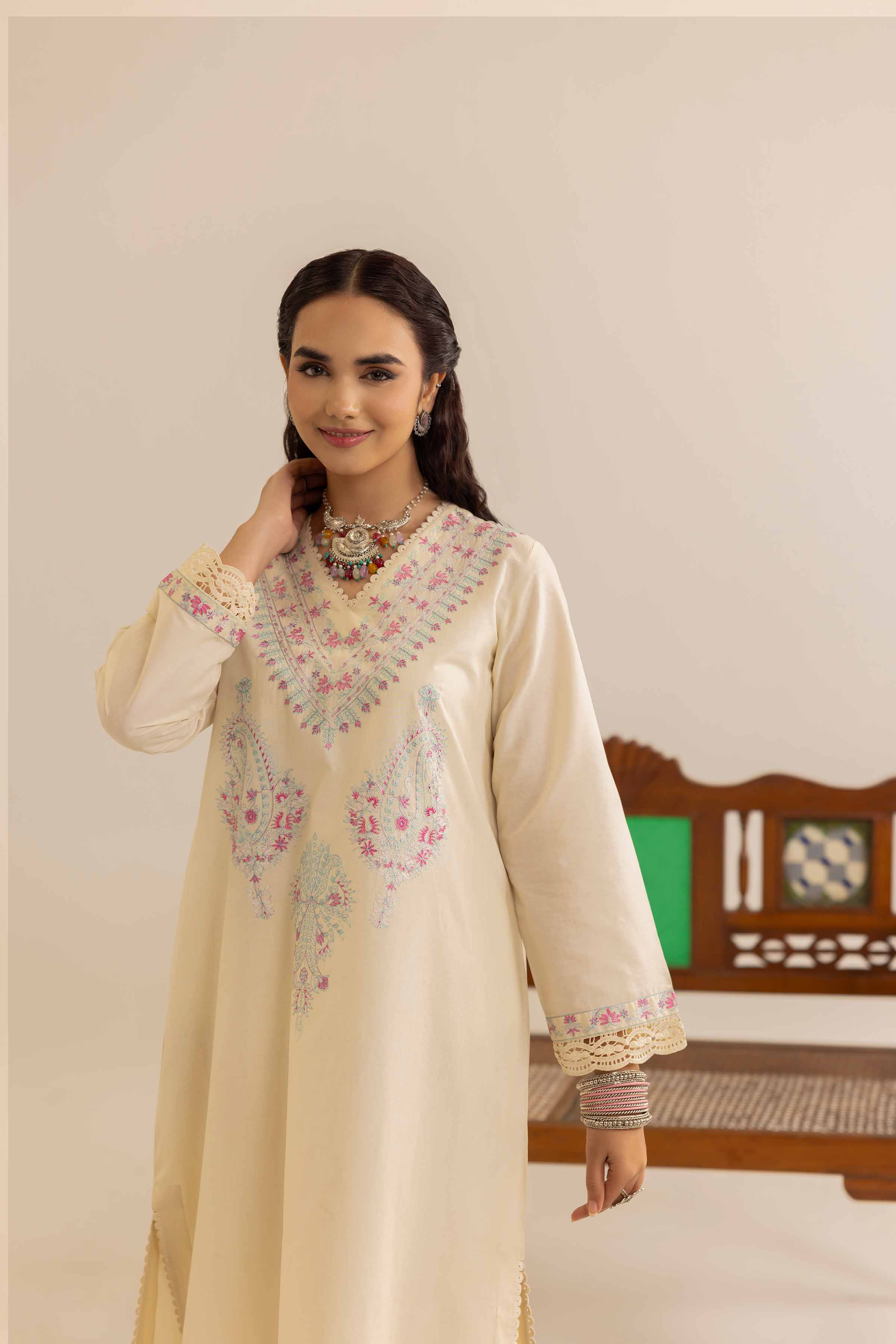 NishatUK - Brown Embroidered Cambric 2-piece ready to wear Dress