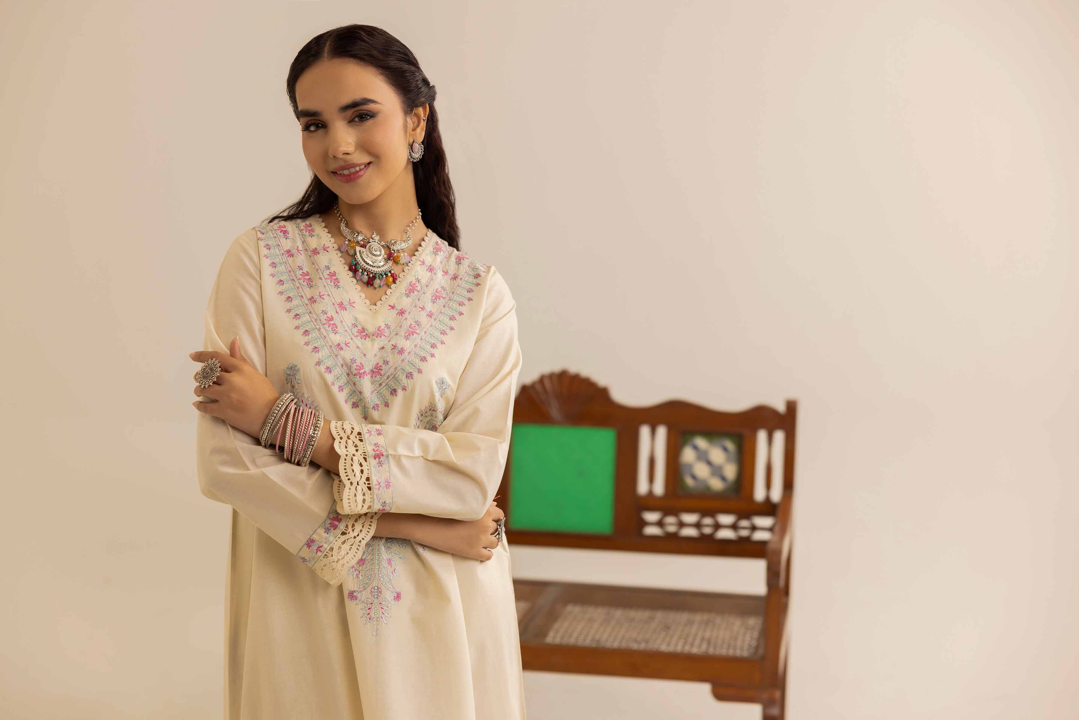 NishatUK - Brown Embroidered Cambric 2-piece ready to wear Dress