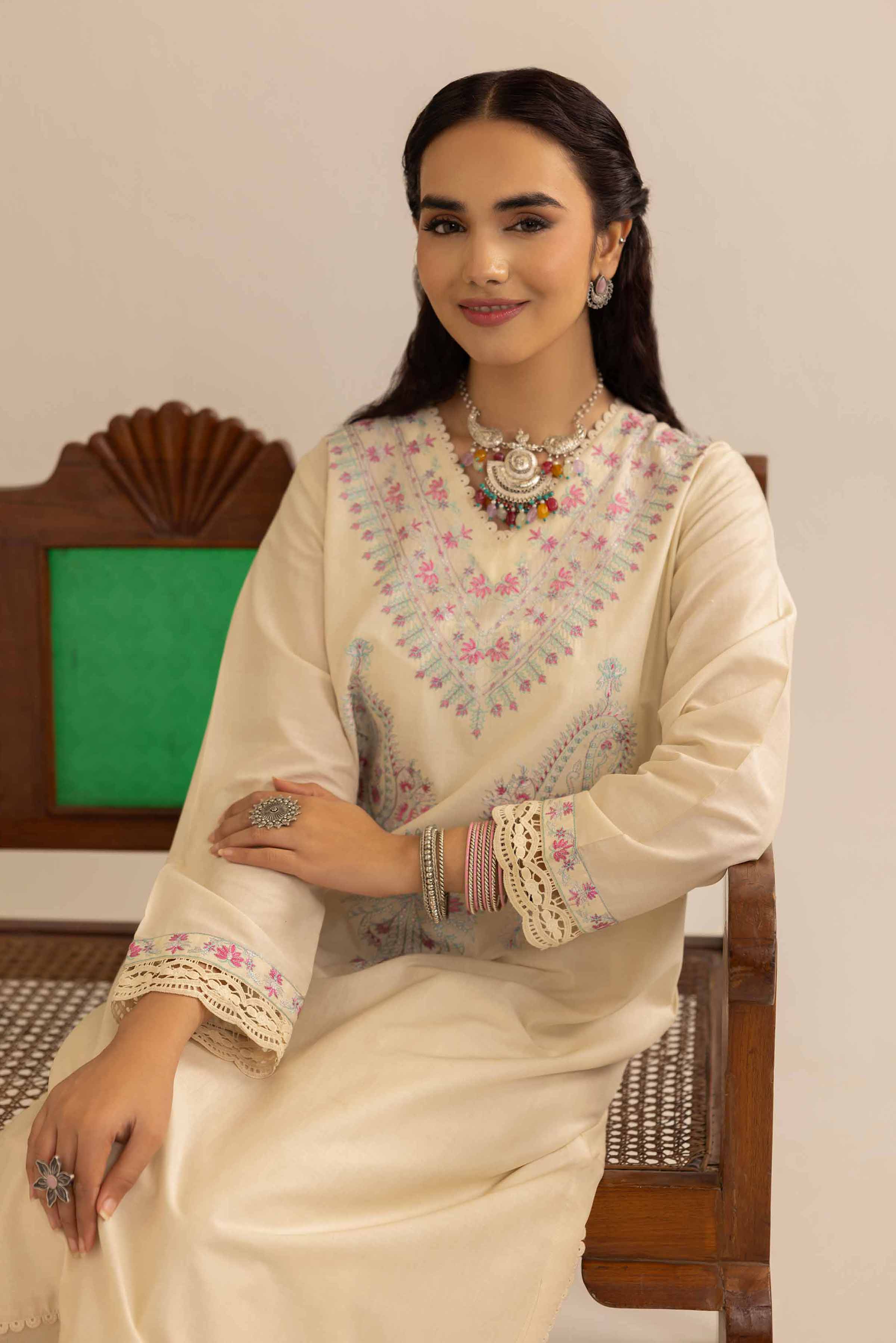 NishatUK - Brown Embroidered Cambric 2-piece ready to wear Dress