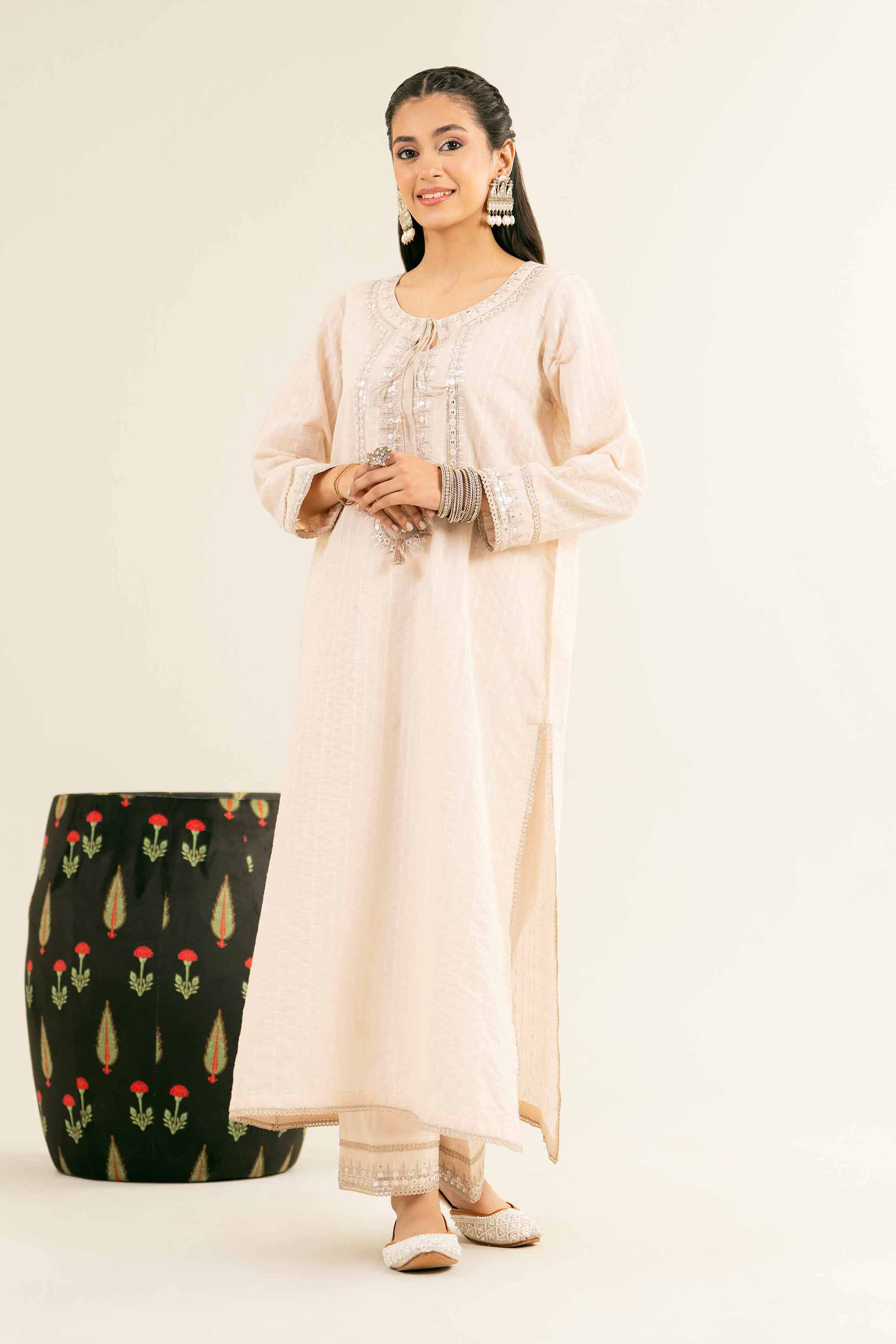 NishatUK - Brown Embroidered Jacquard 2-piece ready to wear Dress