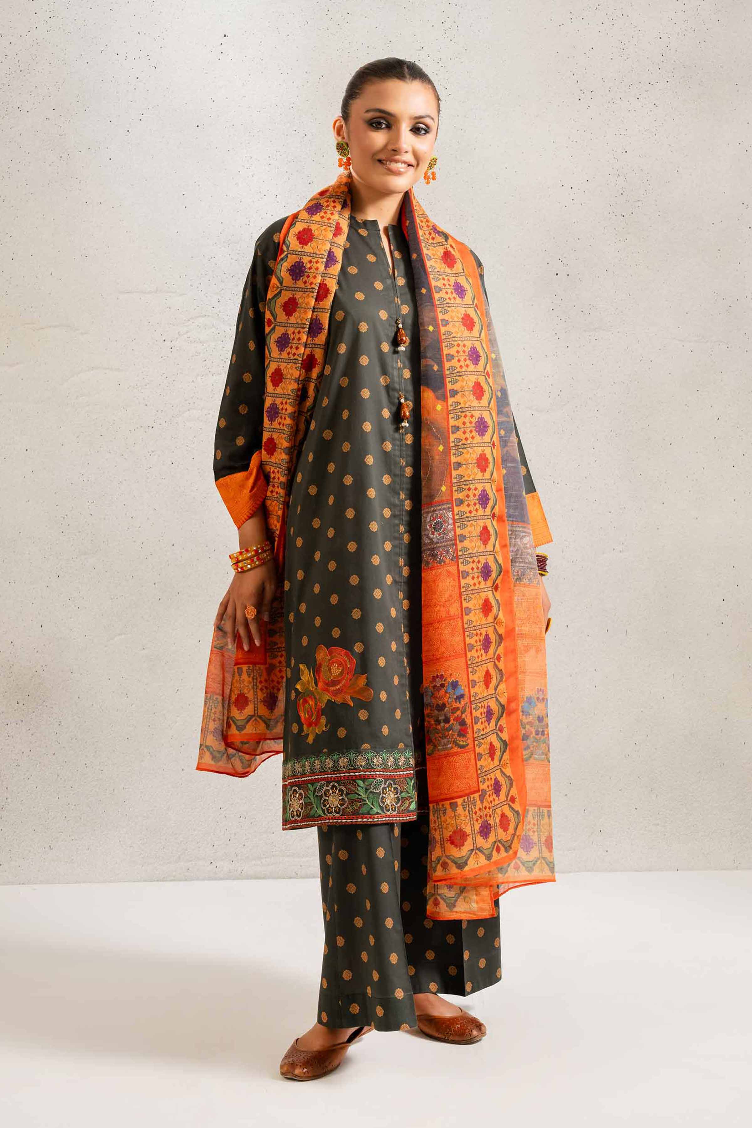 NishatUK - Brown Embroidered Lawn 3-piece ready to wear Suit