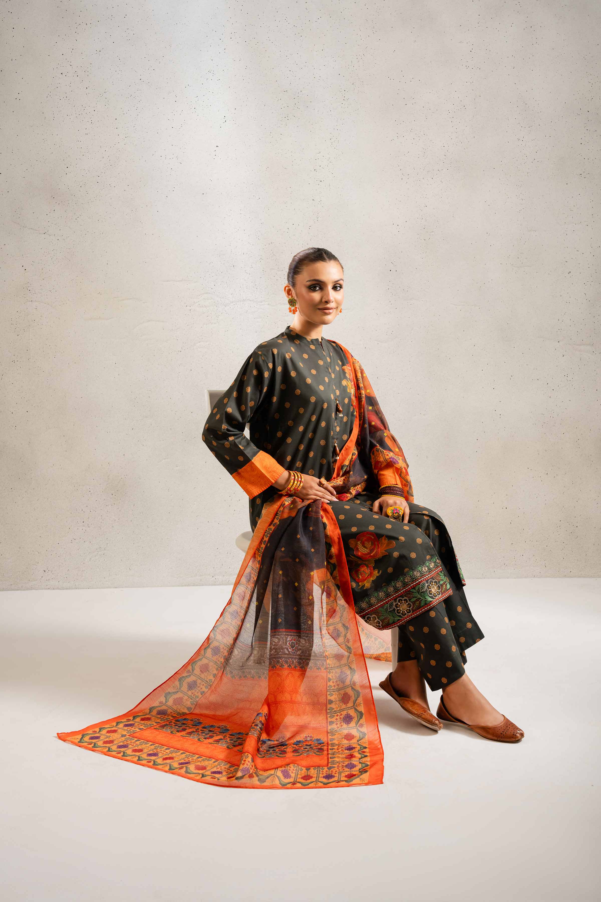 NishatUK - Brown Embroidered Lawn 3-piece ready to wear Suit