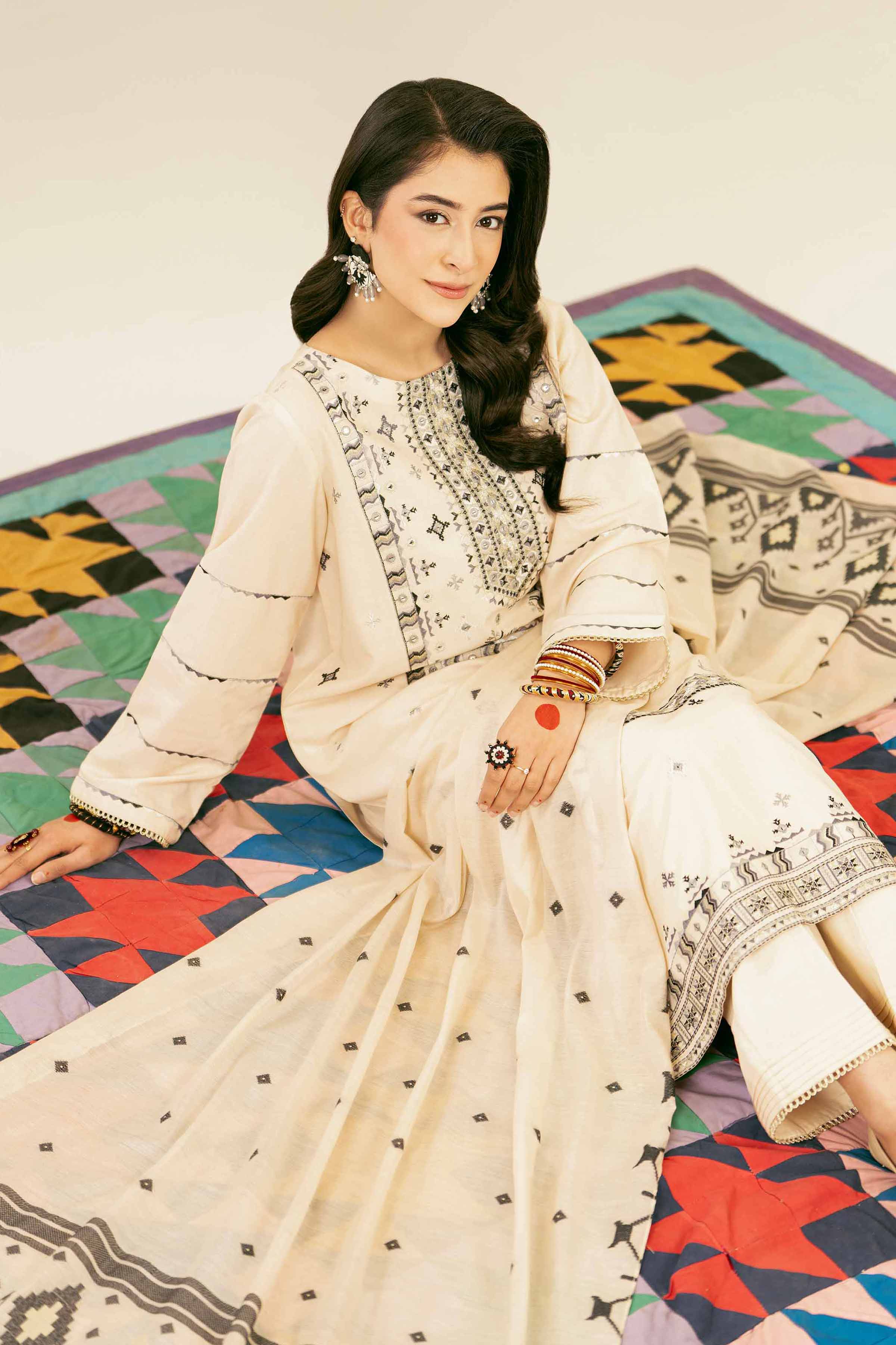 NishatUK - Brown Embroidered Cambric 3-piece ready to wear Suit