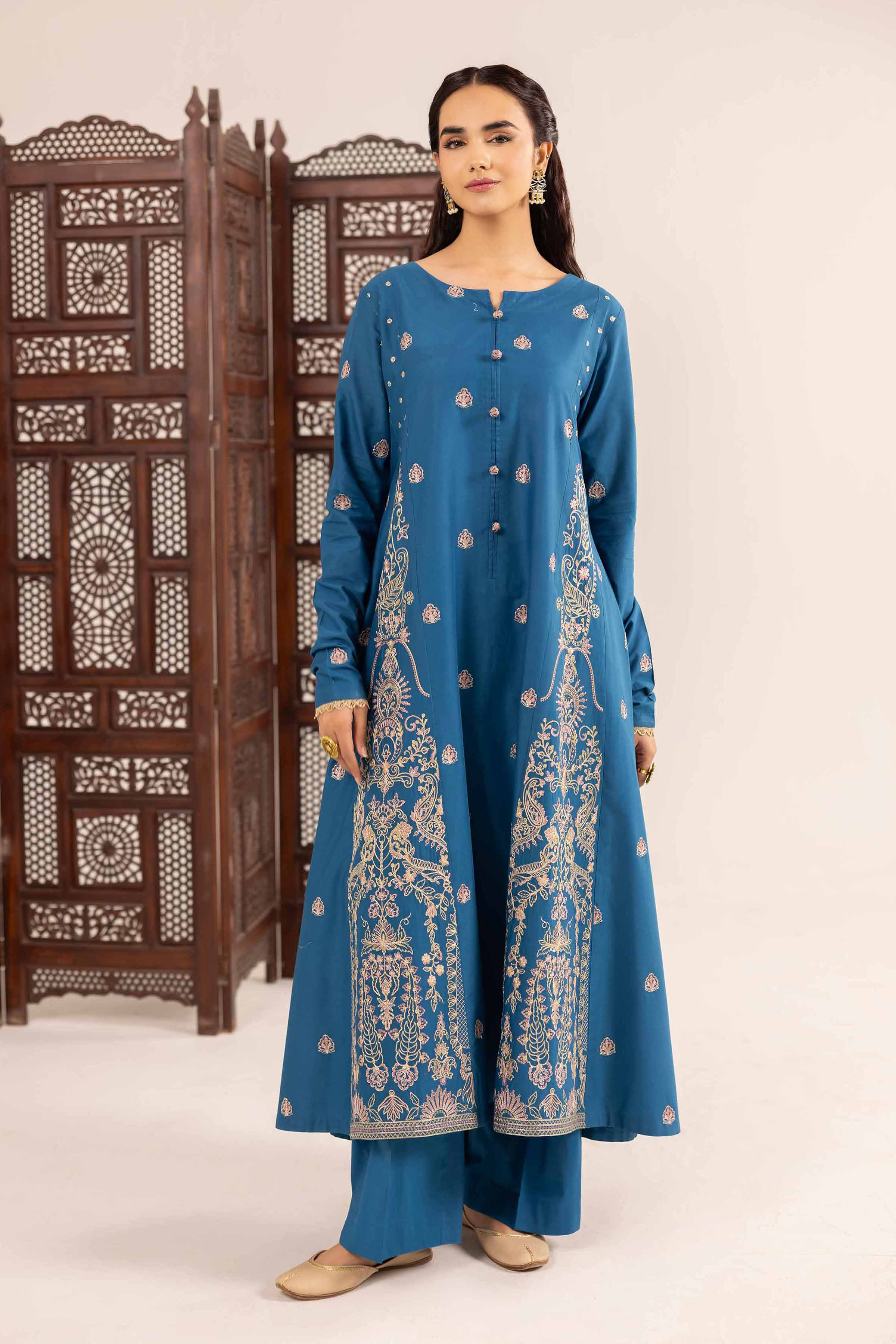 NishatUK - Blue Embroidered Cambric 2-piece ready to wear Dress