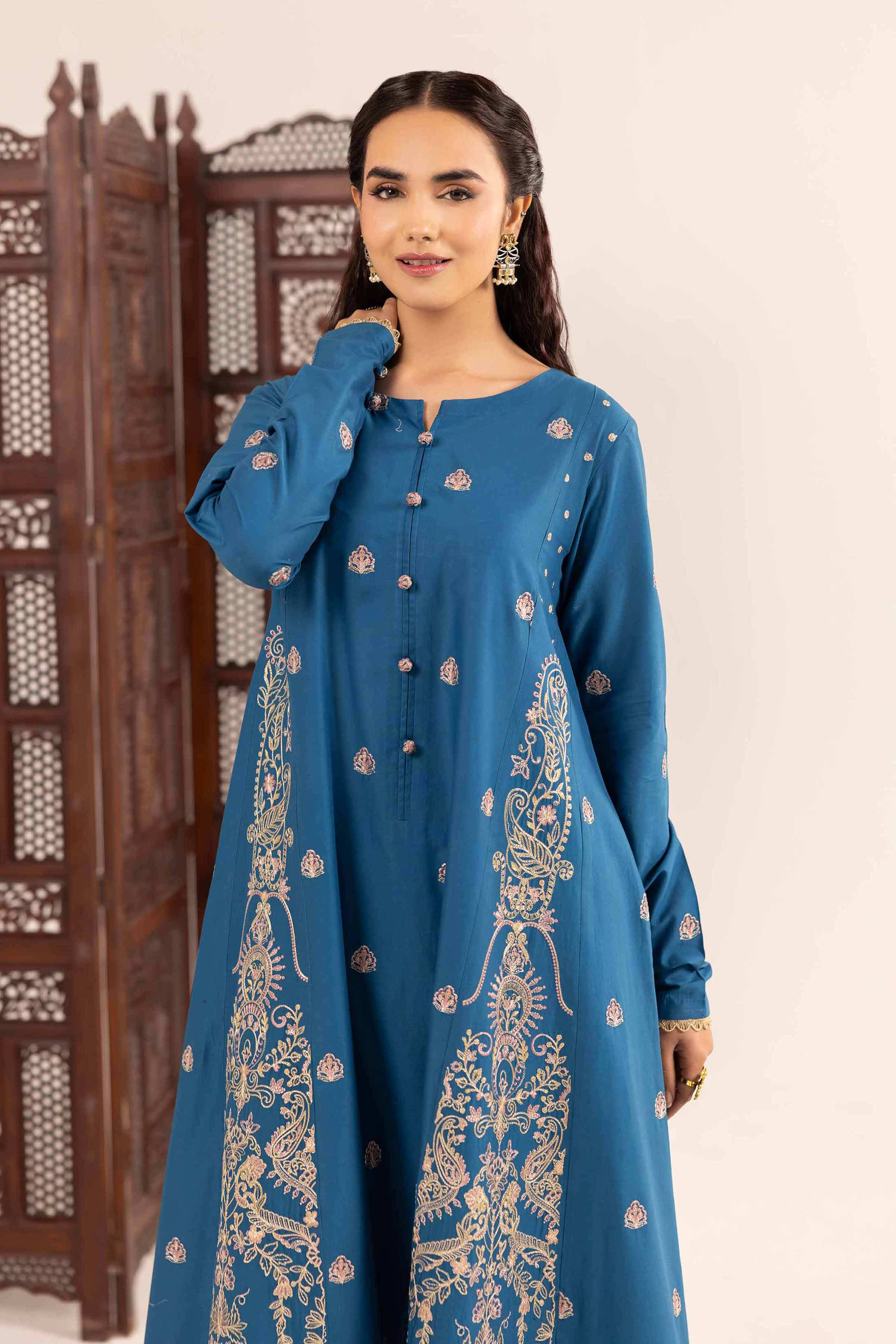 NishatUK - Blue Embroidered Cambric 2-piece ready to wear Dress