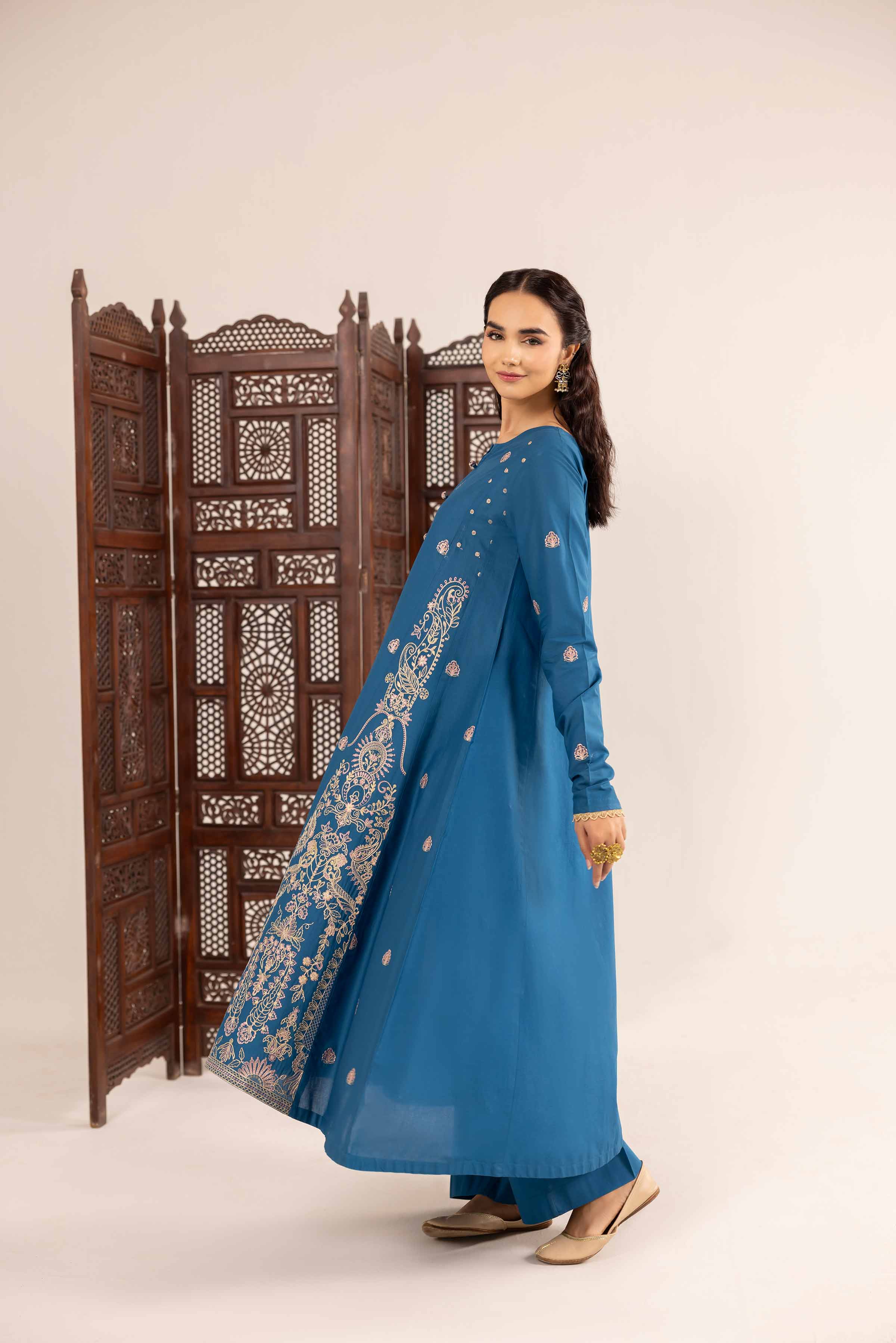 NishatUK - Blue Embroidered Cambric 2-piece ready to wear Dress