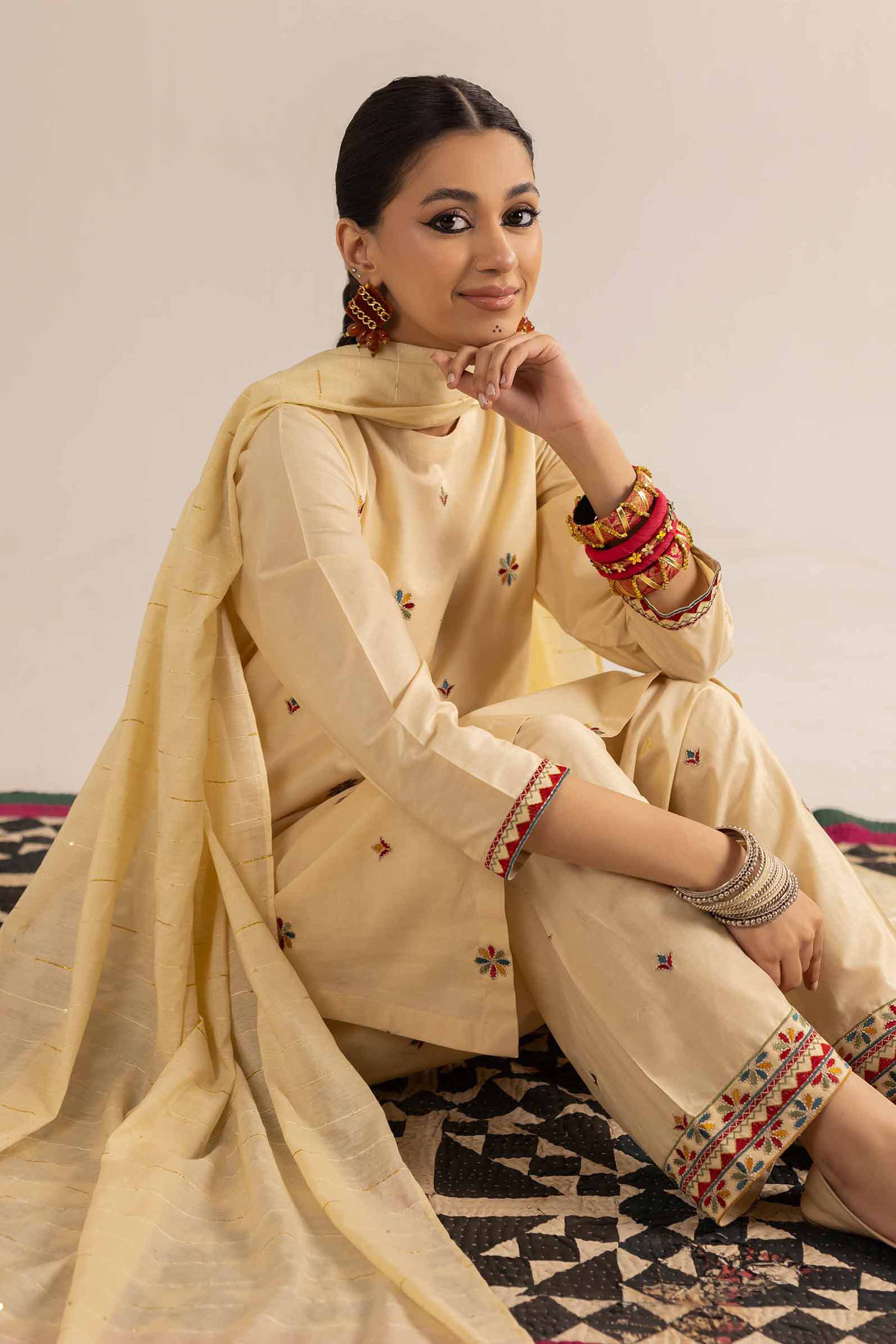 NishatUK - Brown Embroidered Cambric 3-piece ready to wear Suit