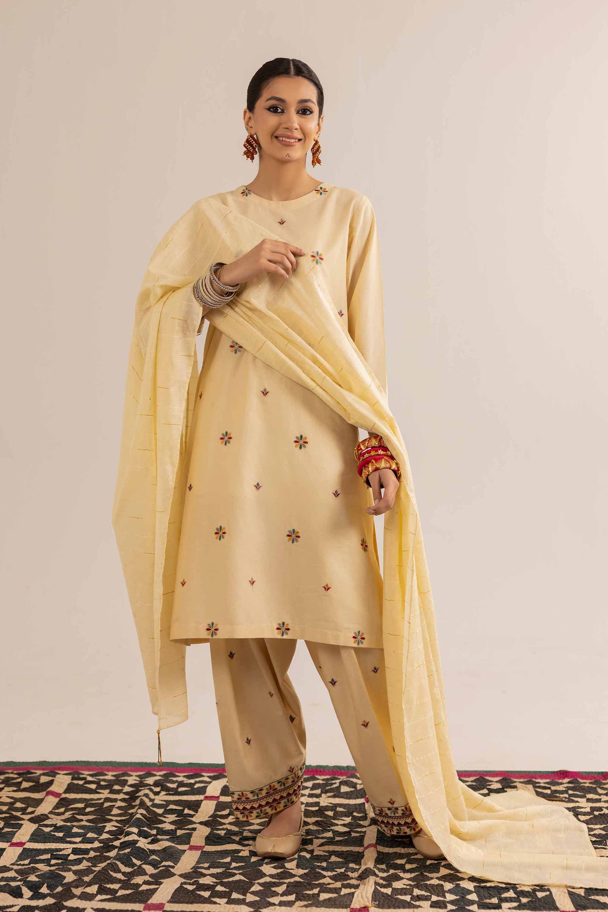 NishatUK - Brown Embroidered Cambric 3-piece ready to wear Suit