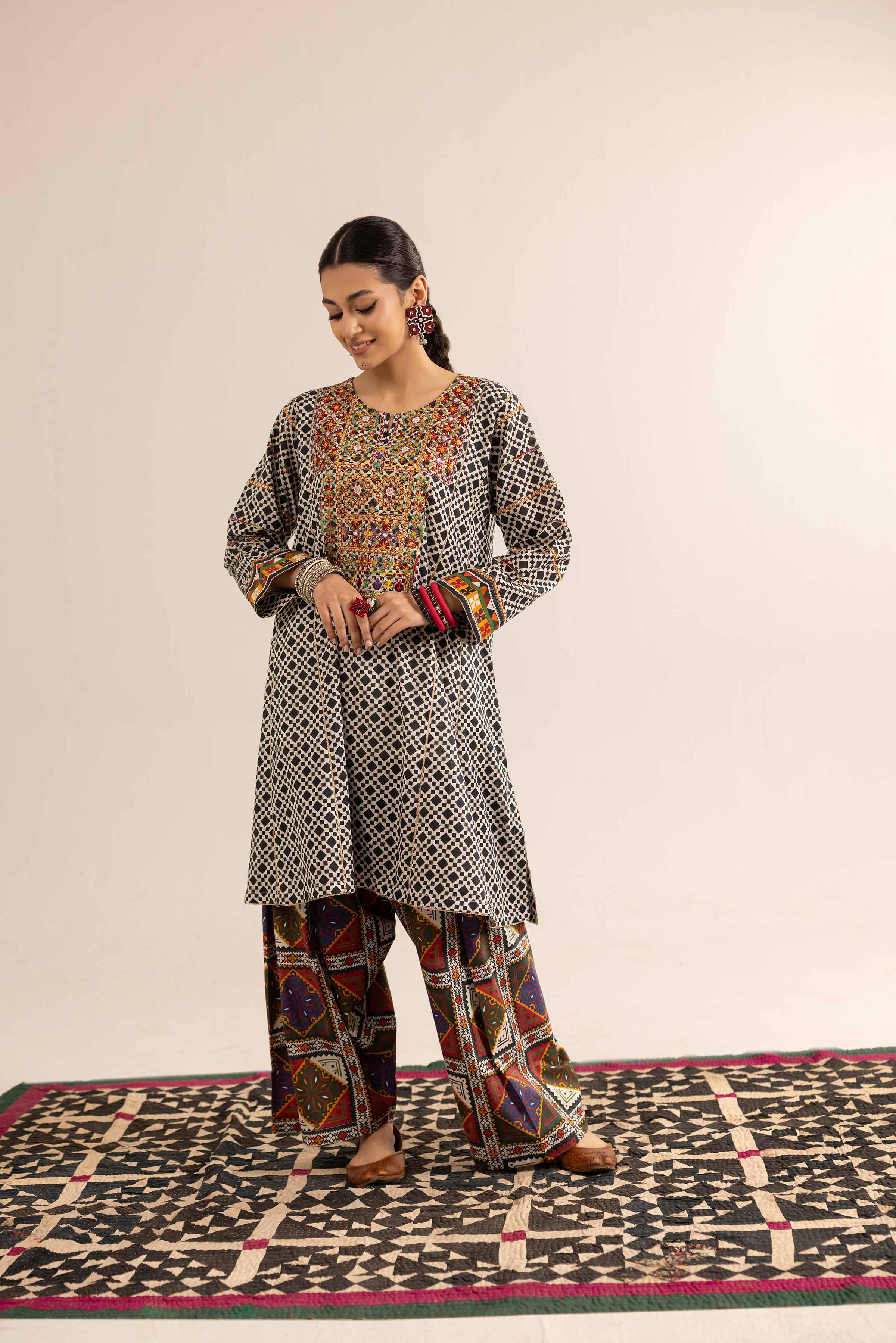 NishatUK - Brown Embroidered Lawn 2-piece ready to wear Dress