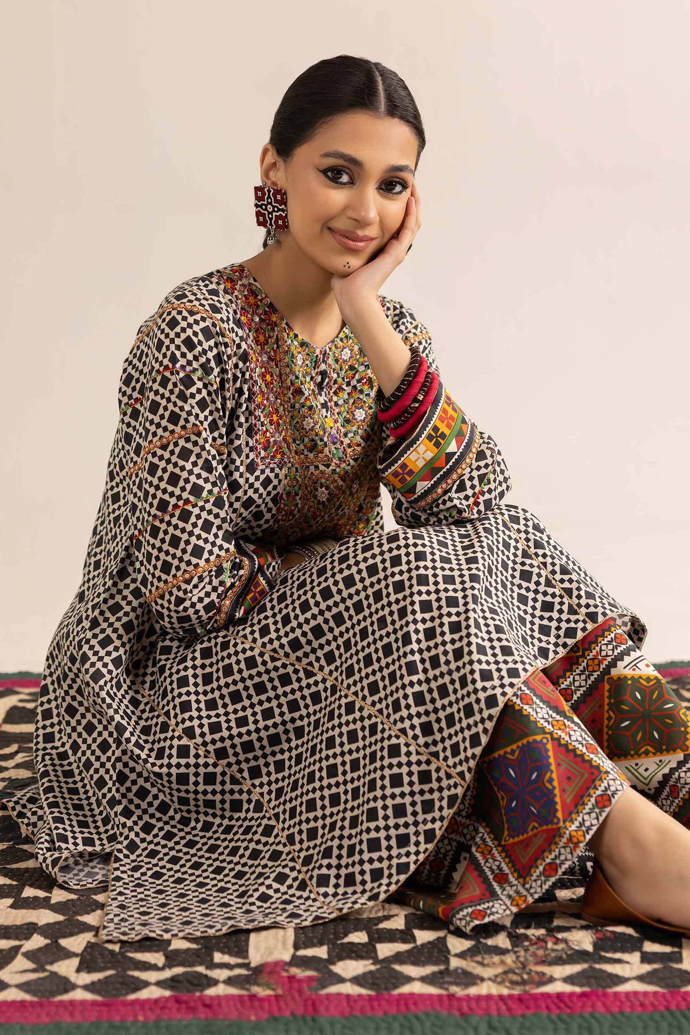 NishatUK - Brown Embroidered Lawn 2-piece ready to wear Dress