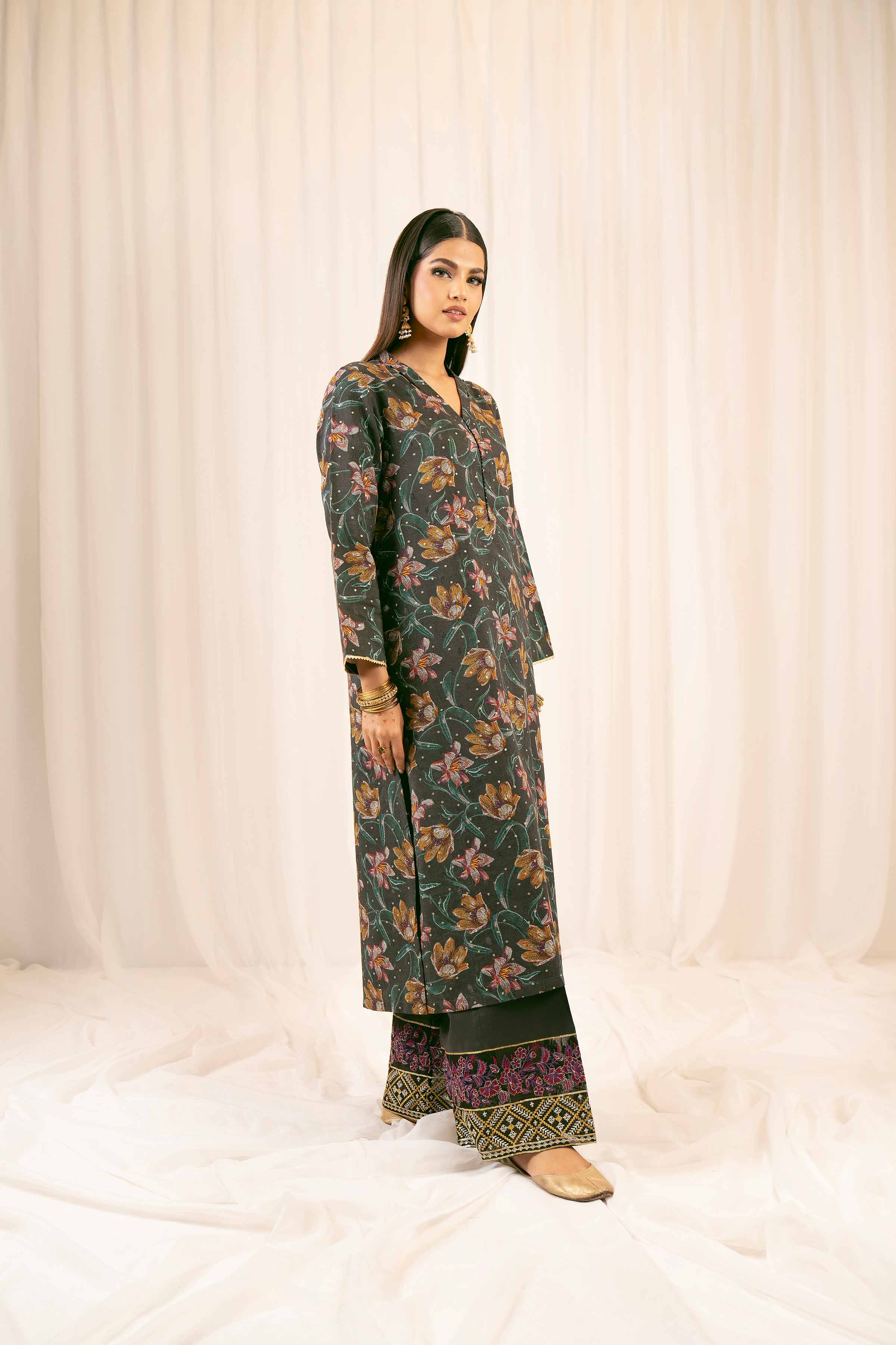 NishatUK - Black Embroidered Jacquard 2-piece ready to wear Dress