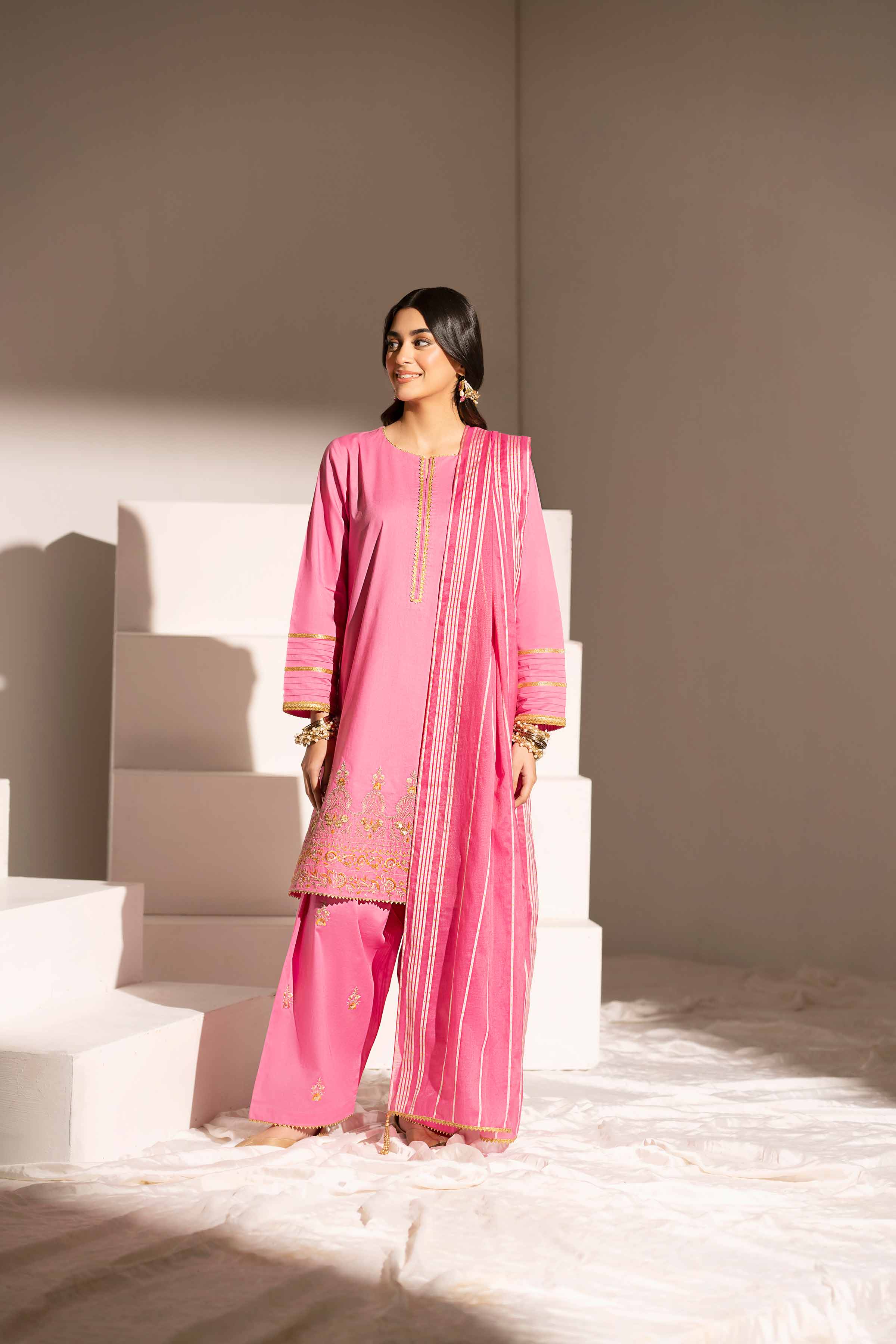 NishatUK - Pink Embroidered Cambric 3-piece ready to wear Suit