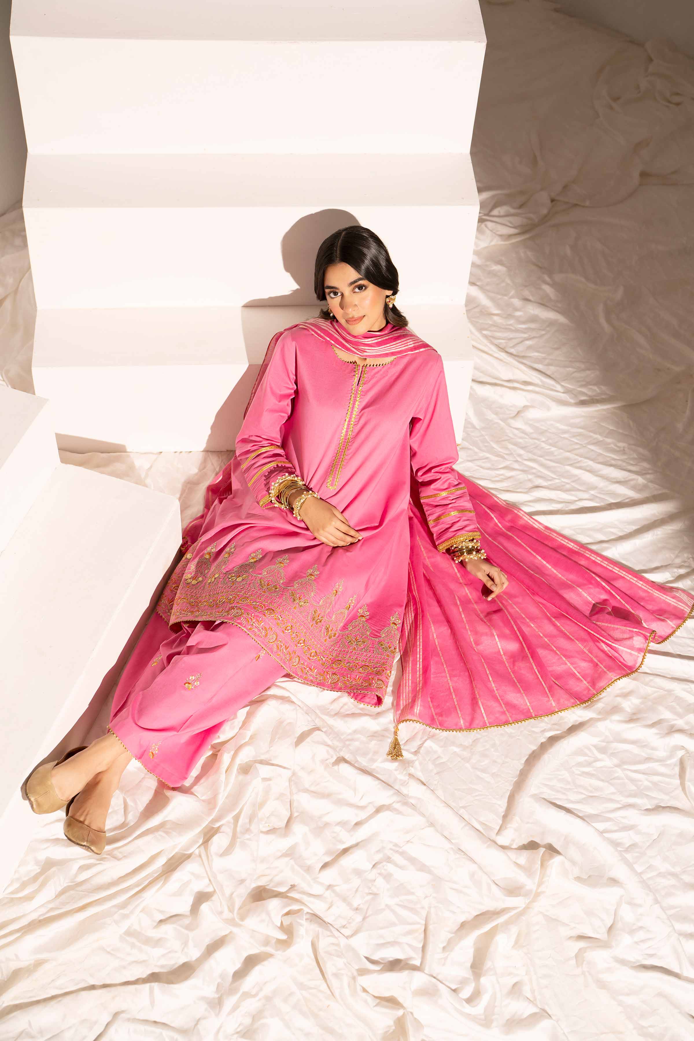 NishatUK - Pink Embroidered Cambric 3-piece ready to wear Suit