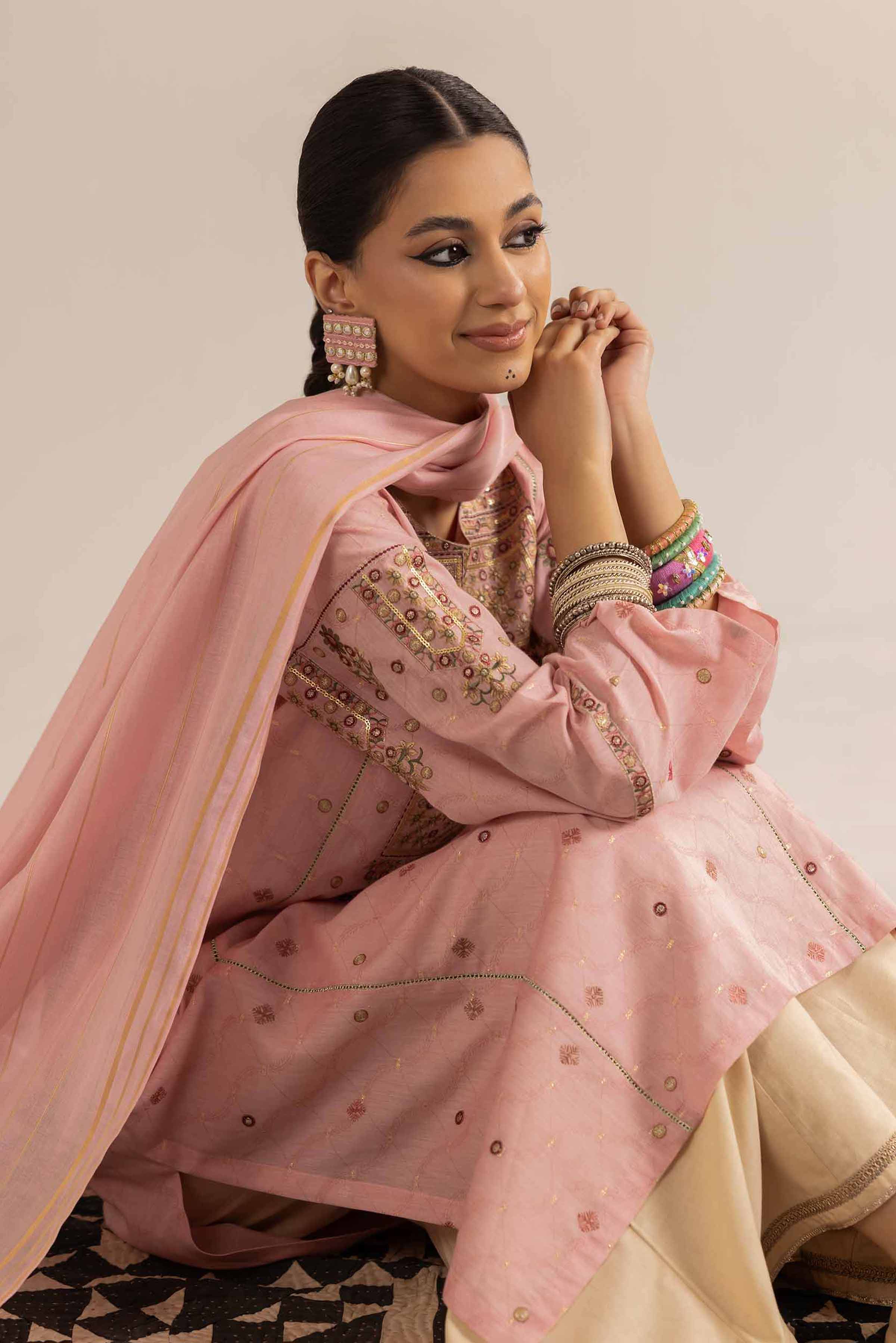 NishatUK - Brown Embroidered Jacquard 2-piece ready to wear Dress