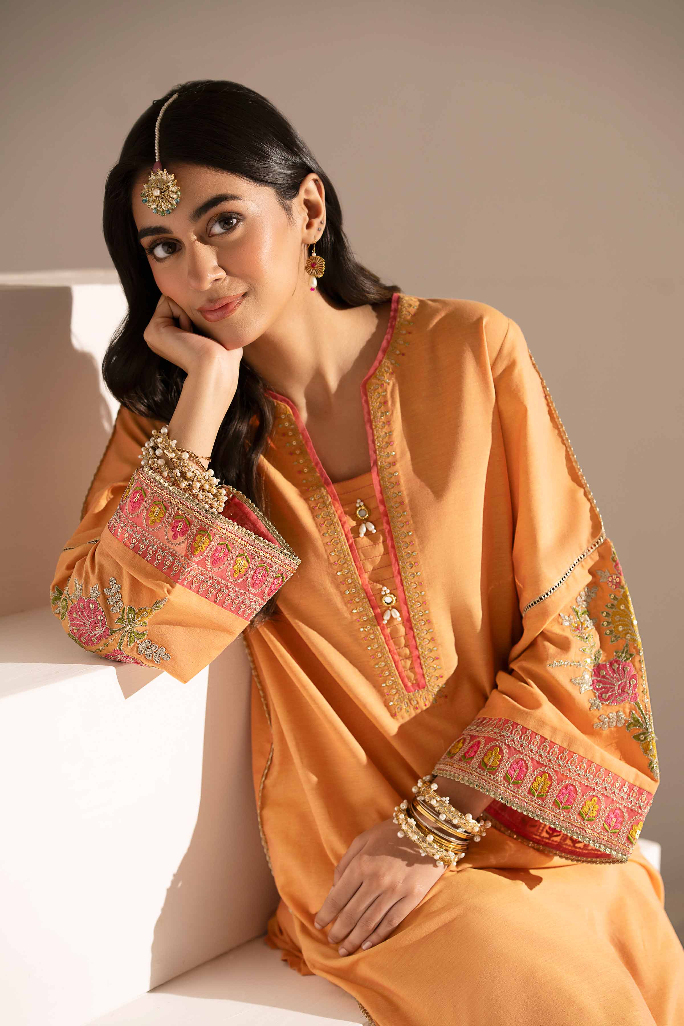 NishatUK - Peach Embroidered Yarn Dyed 2-piece ready to wear Dress